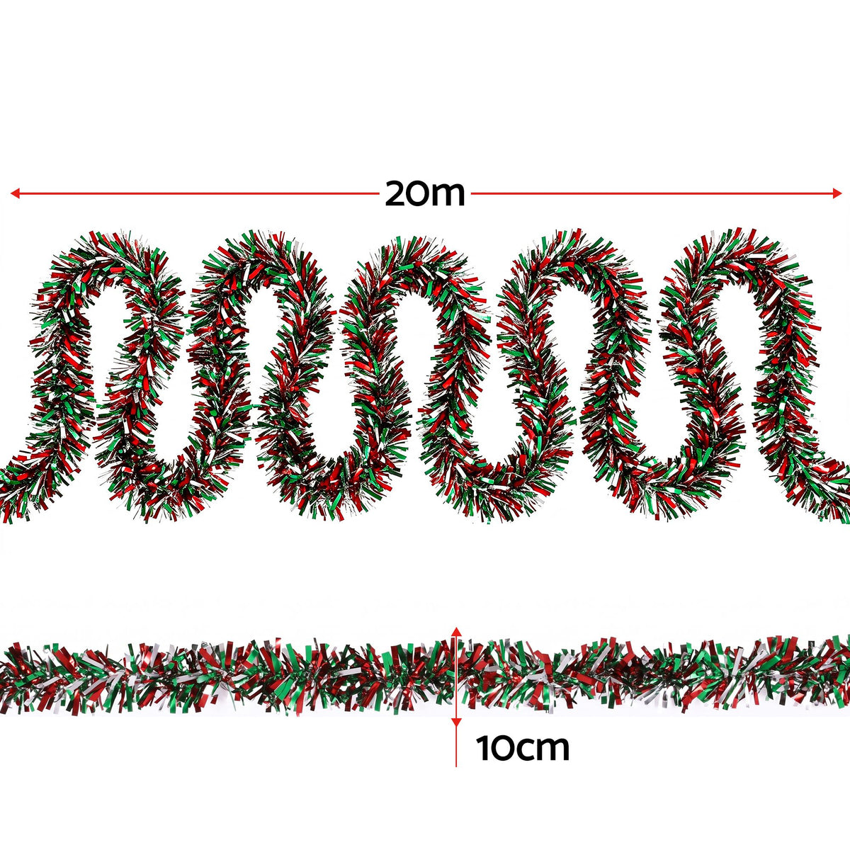20M Red, Green & Silver Christmas Tinsel