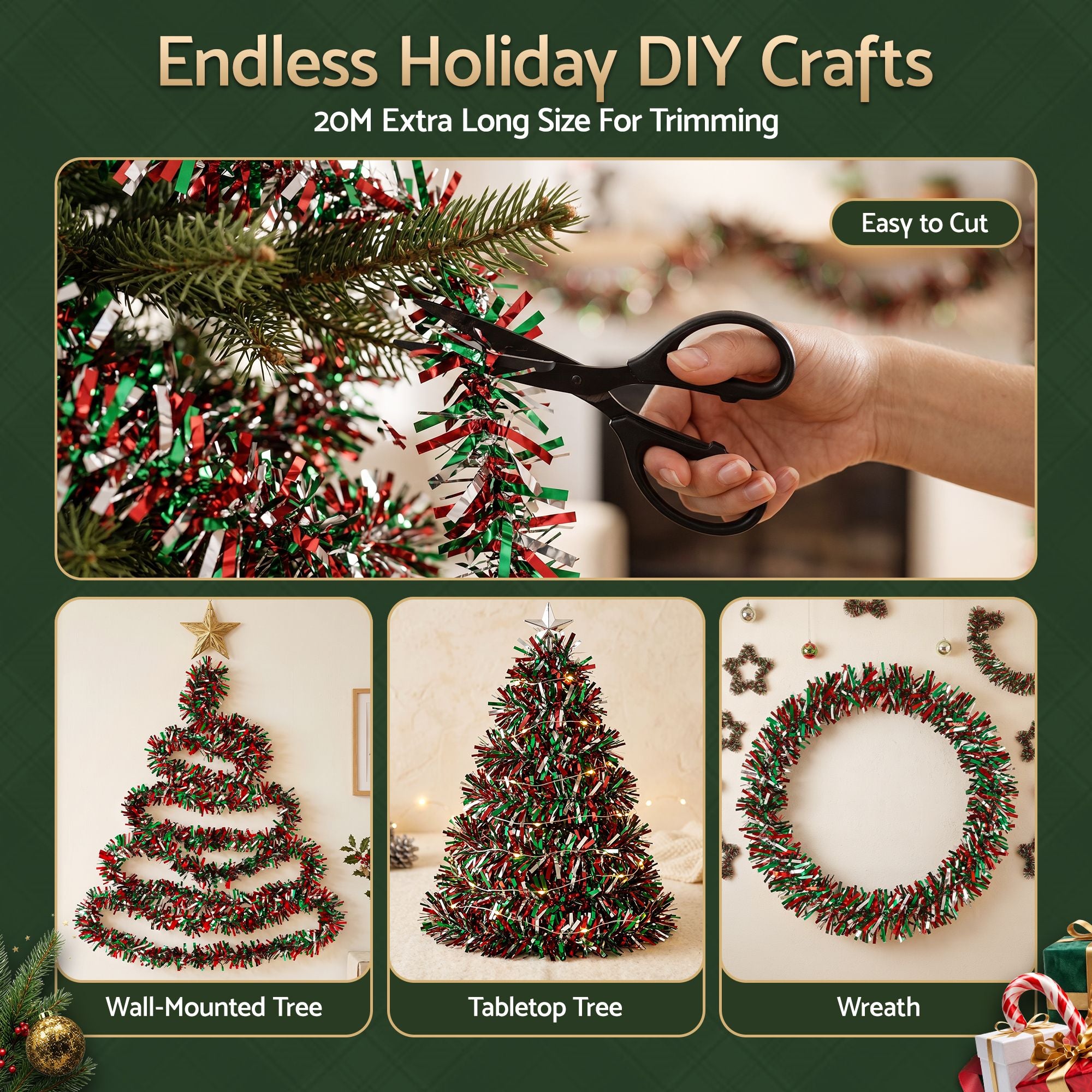 20M Red, Green & Silver Christmas Tinsel