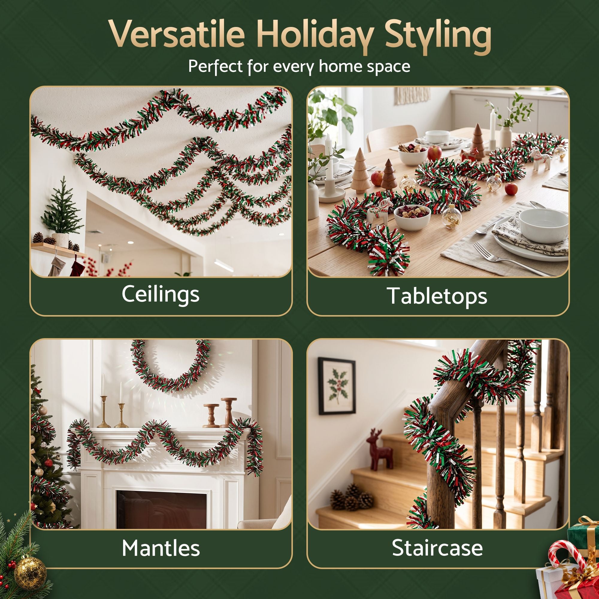 20M Red, Green & Silver Christmas Tinsel