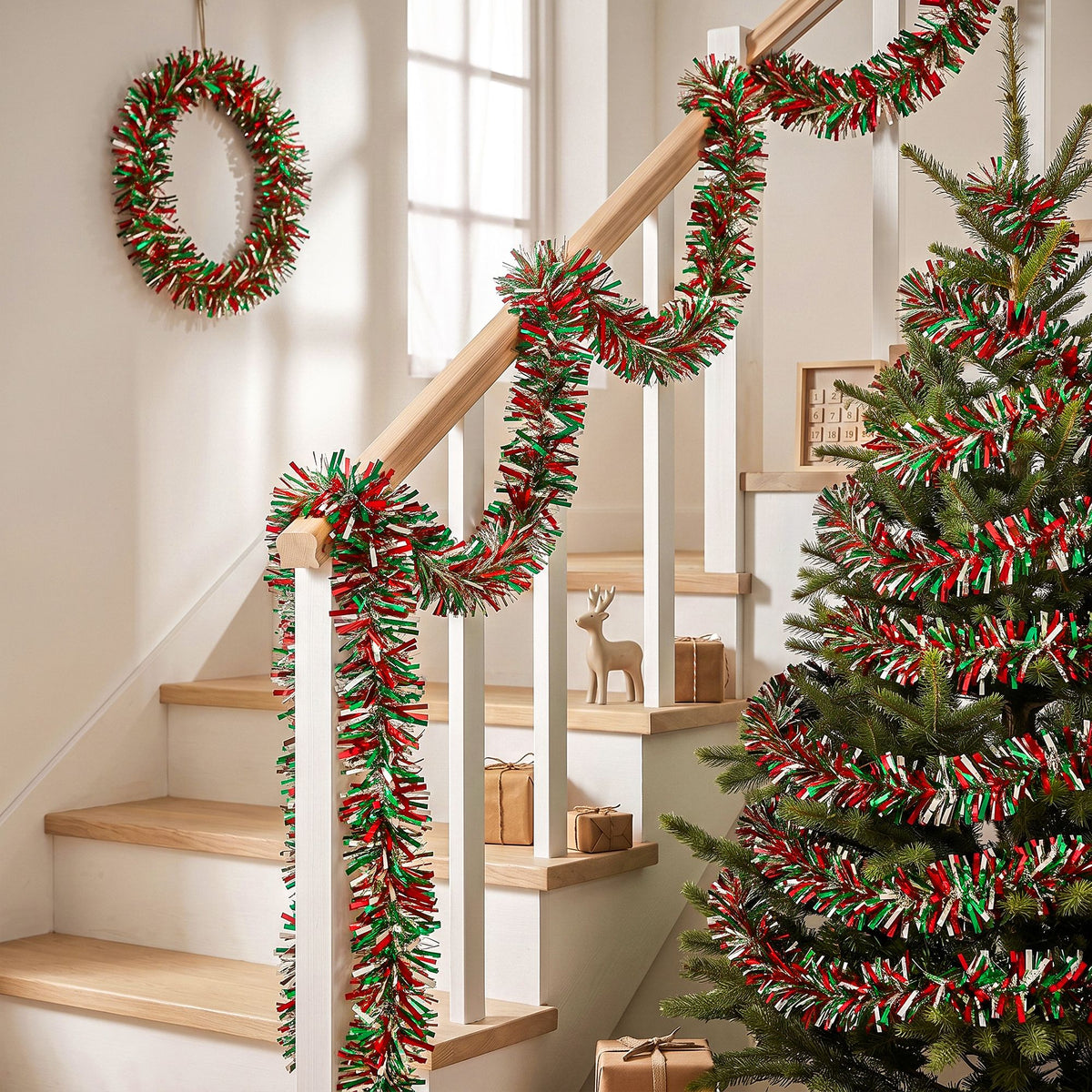 20M Red, Green & Silver Christmas Tinsel