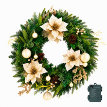 60CM Pre-Lit Gold Poinsettia Christmas Wreath with 30 LED