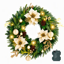 60CM Pre-Lit Gold Poinsettia Christmas Wreath with 30 LED