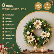 60CM Pre-Lit Gold Poinsettia Christmas Wreath with 30 LED