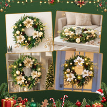 60CM Pre-Lit Gold Poinsettia Christmas Wreath with 30 LED