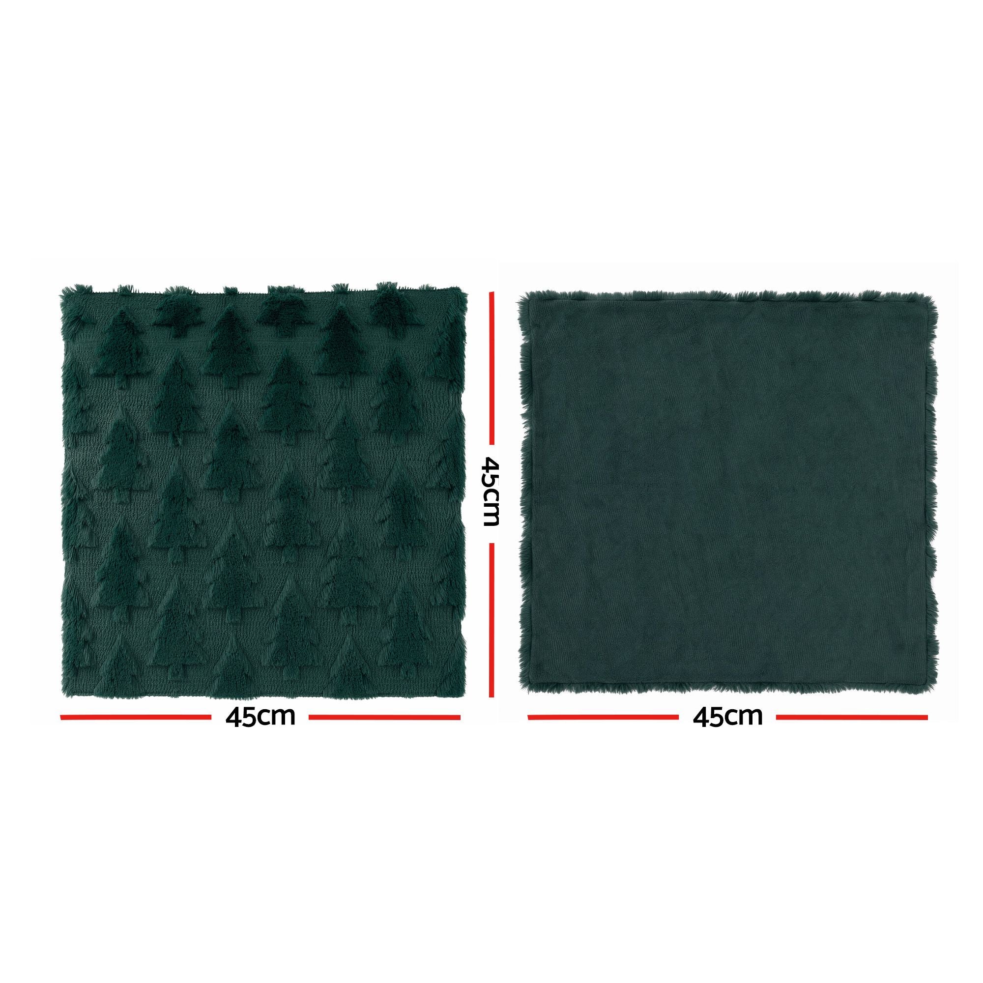 45 x 45CM Green Christmas Tree Faux Fur Cushion Covers - Set of 2