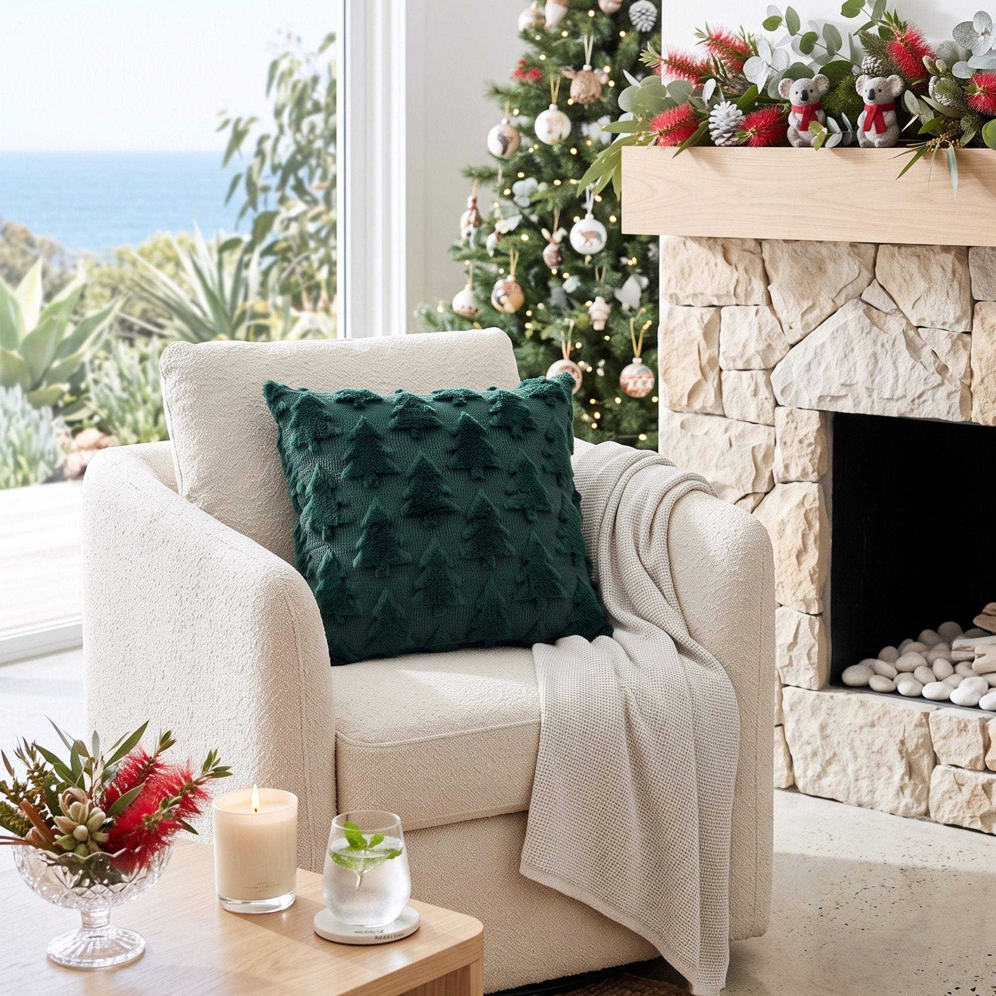 45 x 45CM Green Christmas Tree Faux Fur Cushion Covers - Set of 2