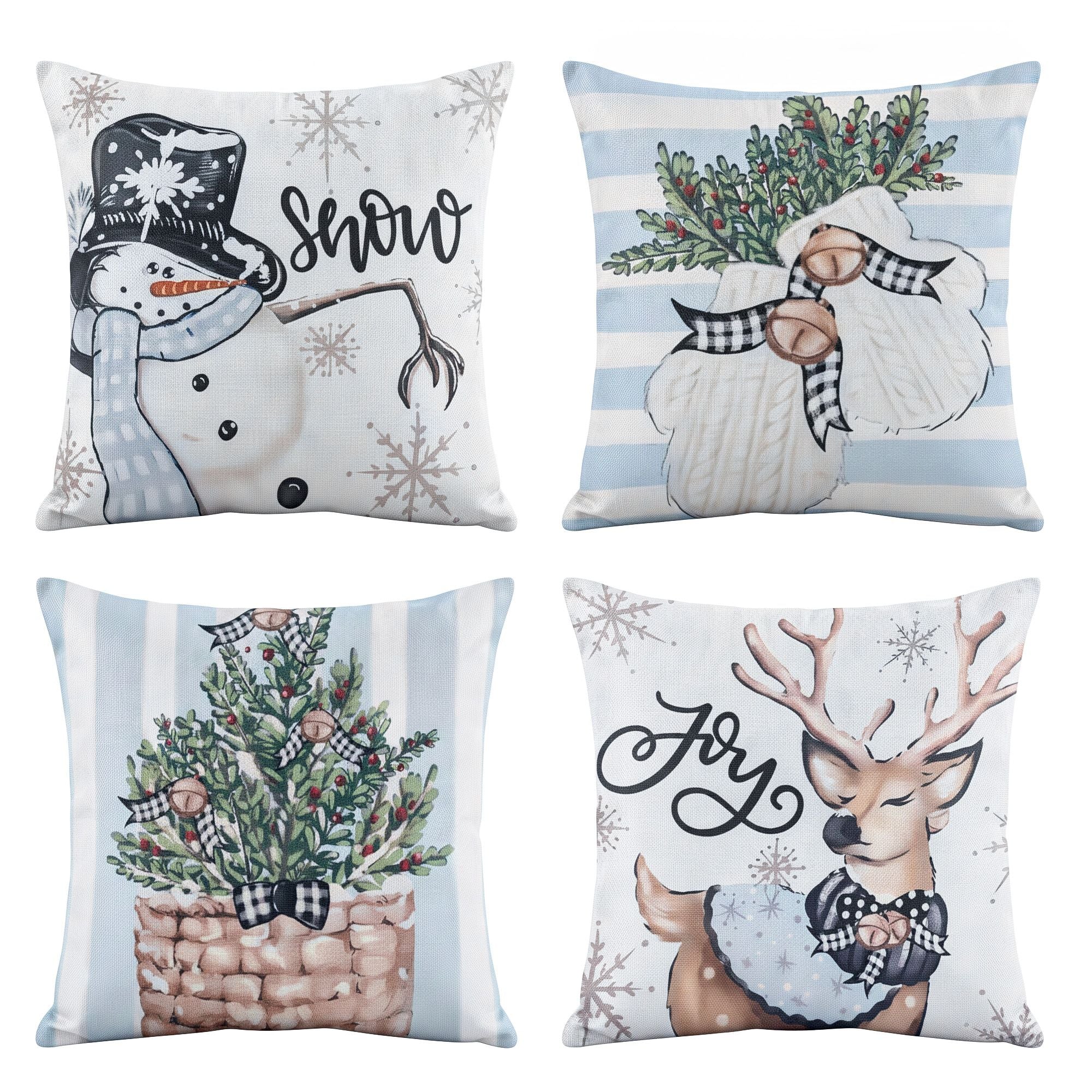 45 x 45CM Blue Christmas Cushion Covers with Festive Prints - Set of 4