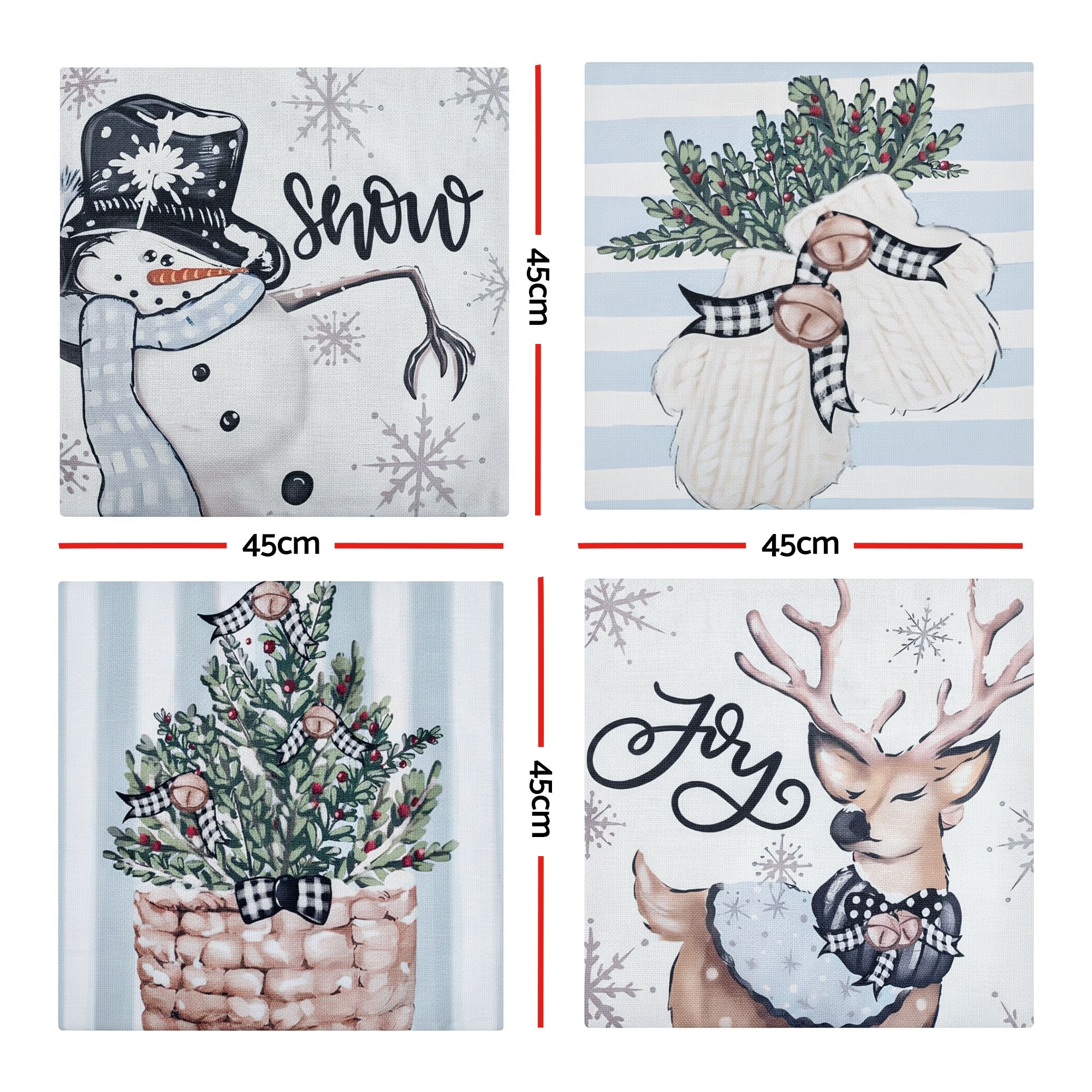 45 x 45CM Blue Christmas Cushion Covers with Festive Prints - Set of 4
