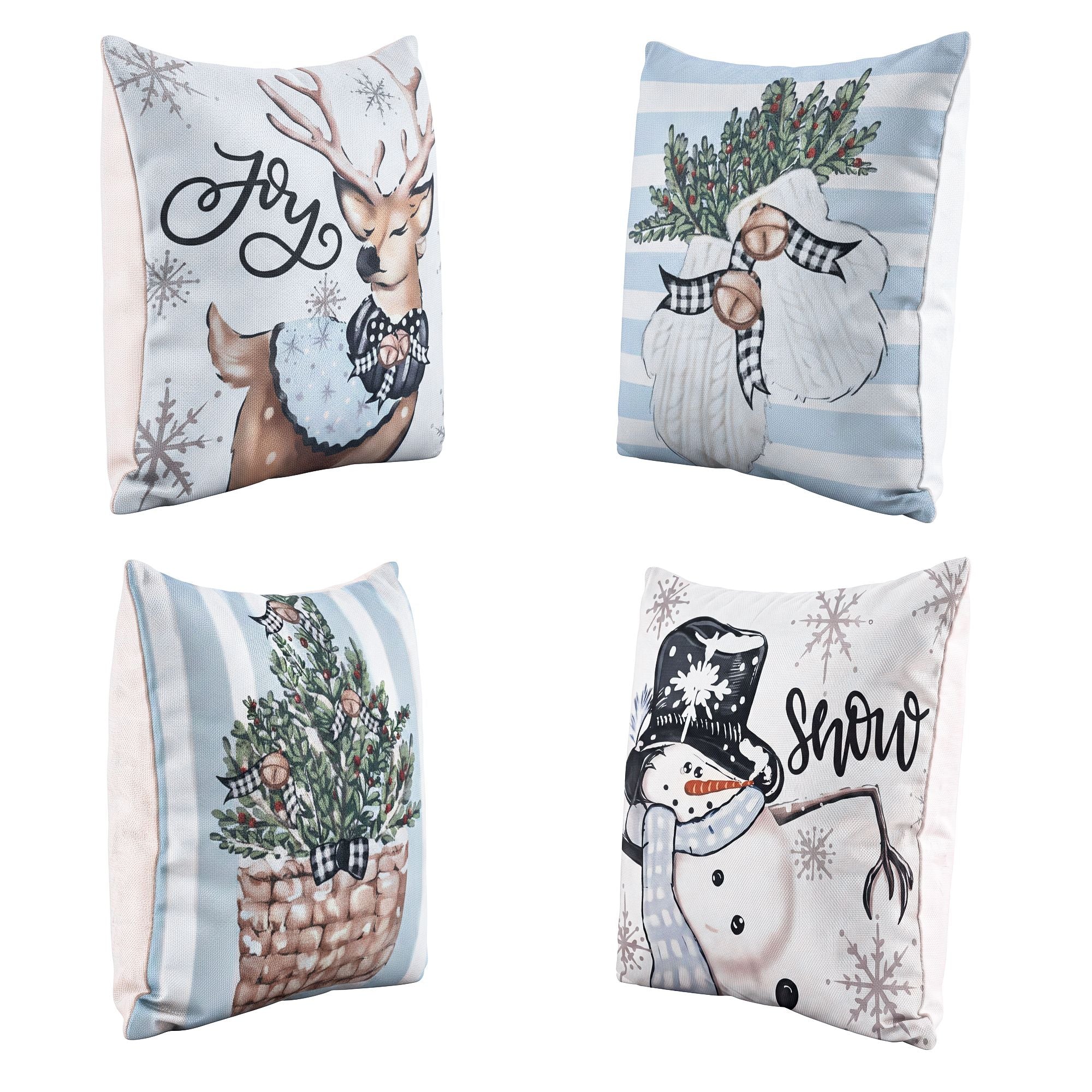 45 x 45CM Blue Christmas Cushion Covers with Festive Prints - Set of 4