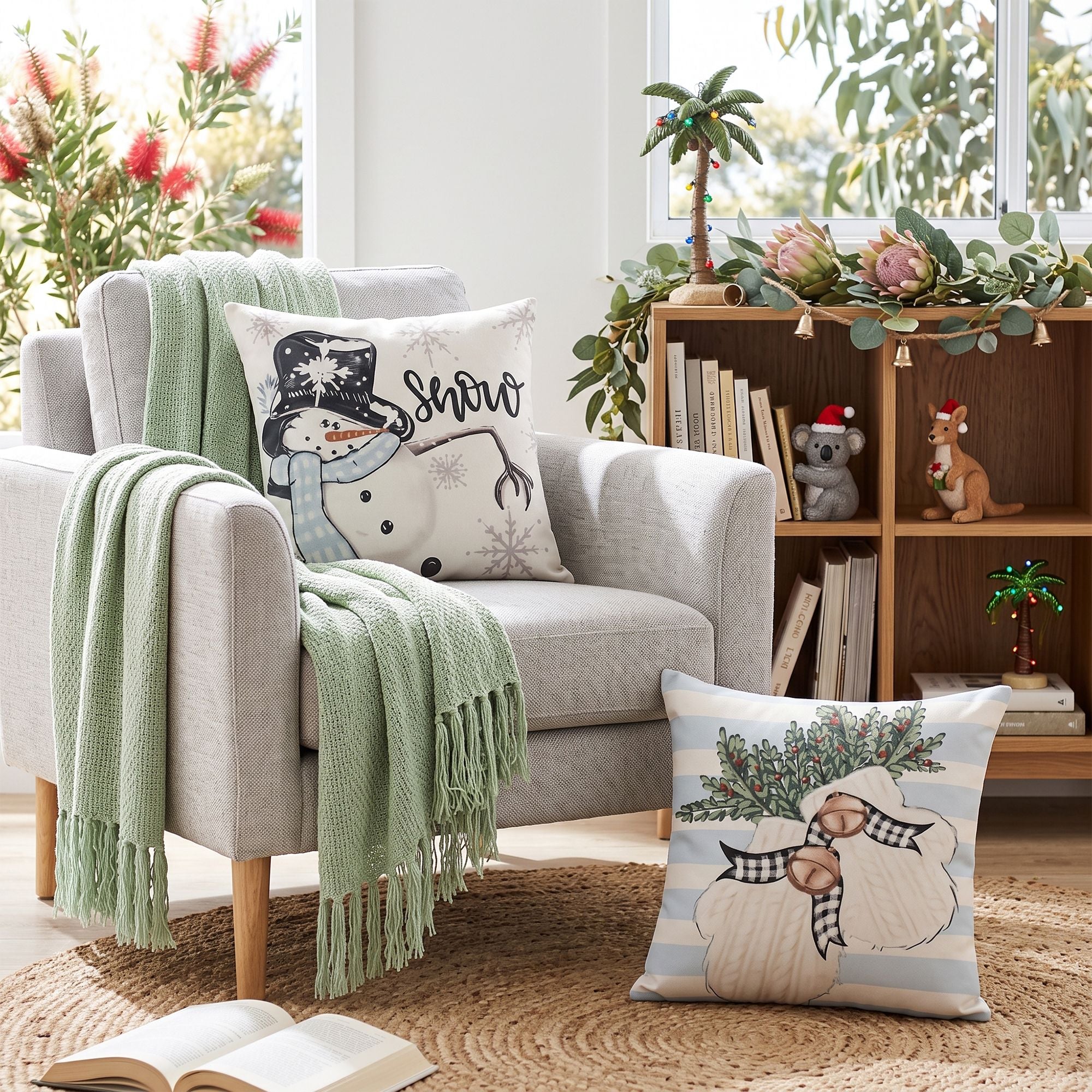 45 x 45CM Blue Christmas Cushion Covers with Festive Prints - Set of 4