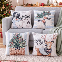 45 x 45CM Blue Christmas Cushion Covers with Festive Prints - Set of 4