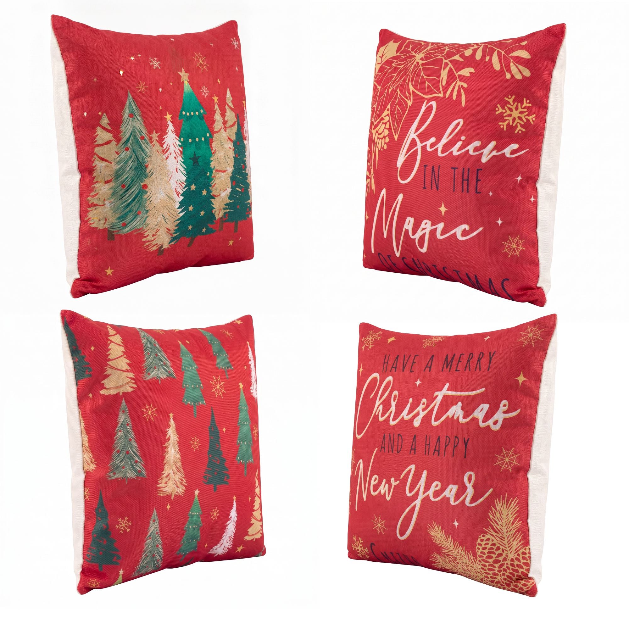 45 x 45CM Red Christmas Cushion Covers with Festive Prints - Set of 4