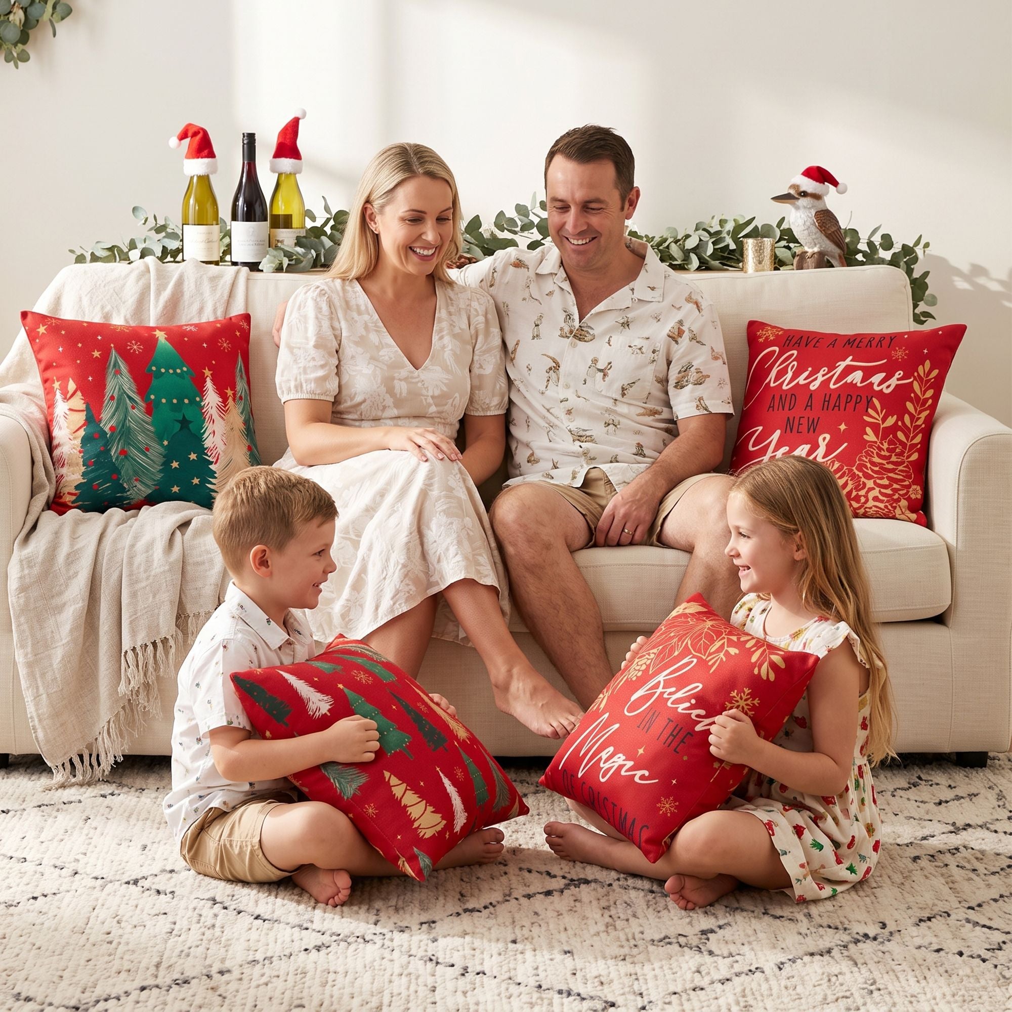 45 x 45CM Red Christmas Cushion Covers with Festive Prints - Set of 4