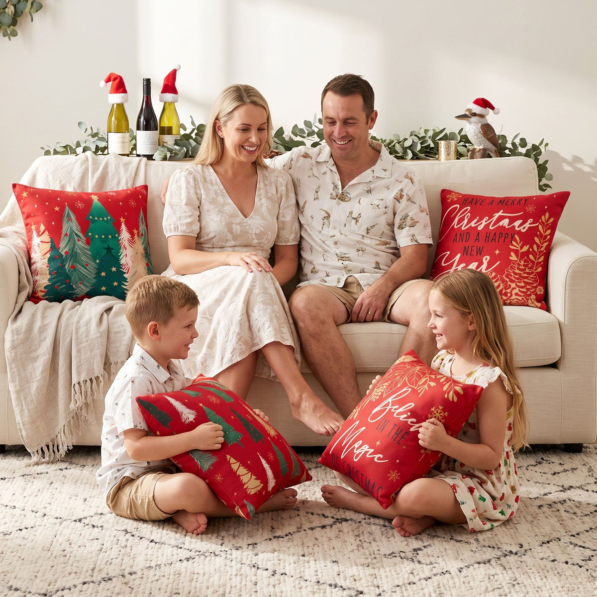 45 x 45CM Red Christmas Cushion Covers with Festive Prints - Set of 4