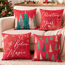 45 x 45CM Red Christmas Cushion Covers with Festive Prints - Set of 4