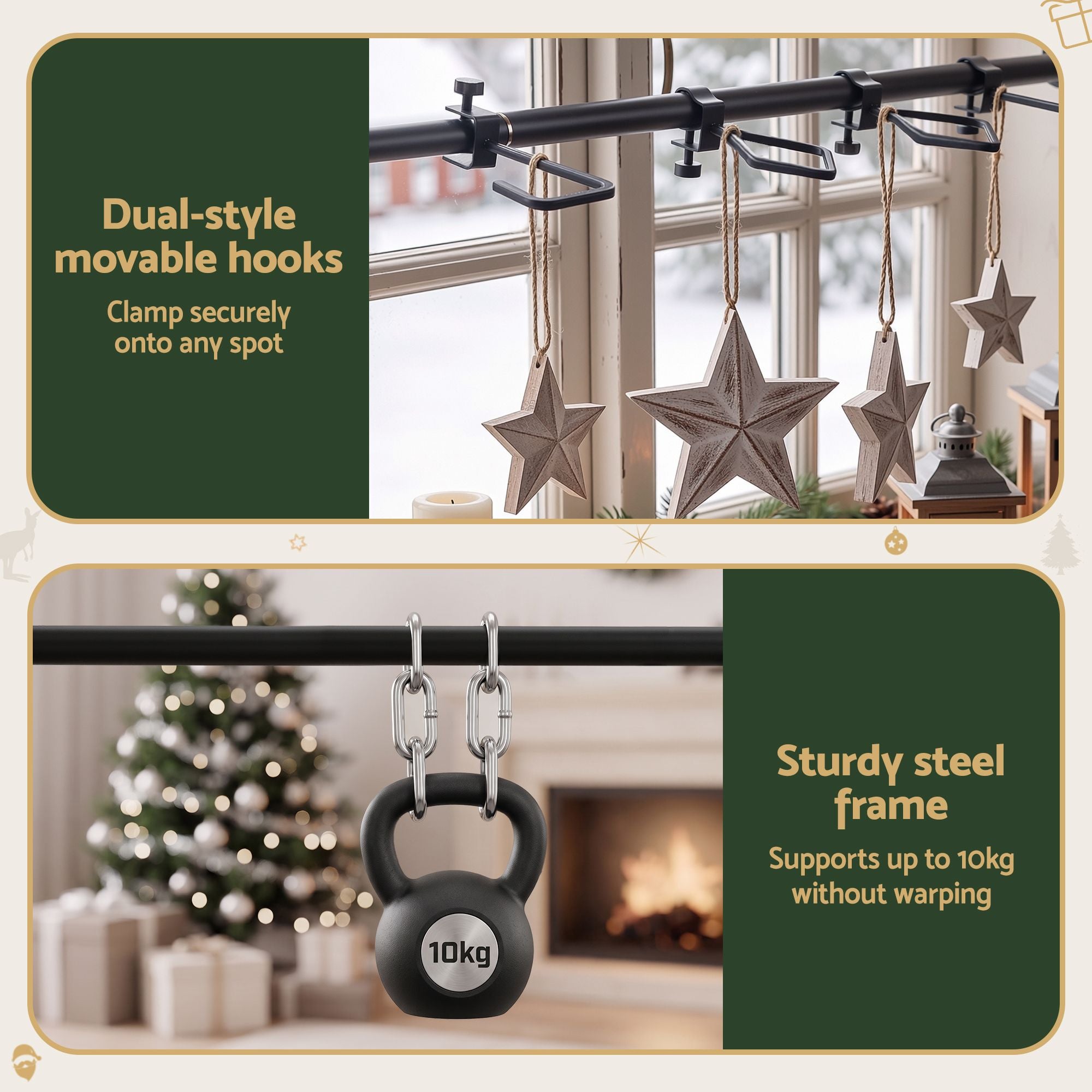 76.5–135CM Adjustable Christmas Garland Hanger with Hooks