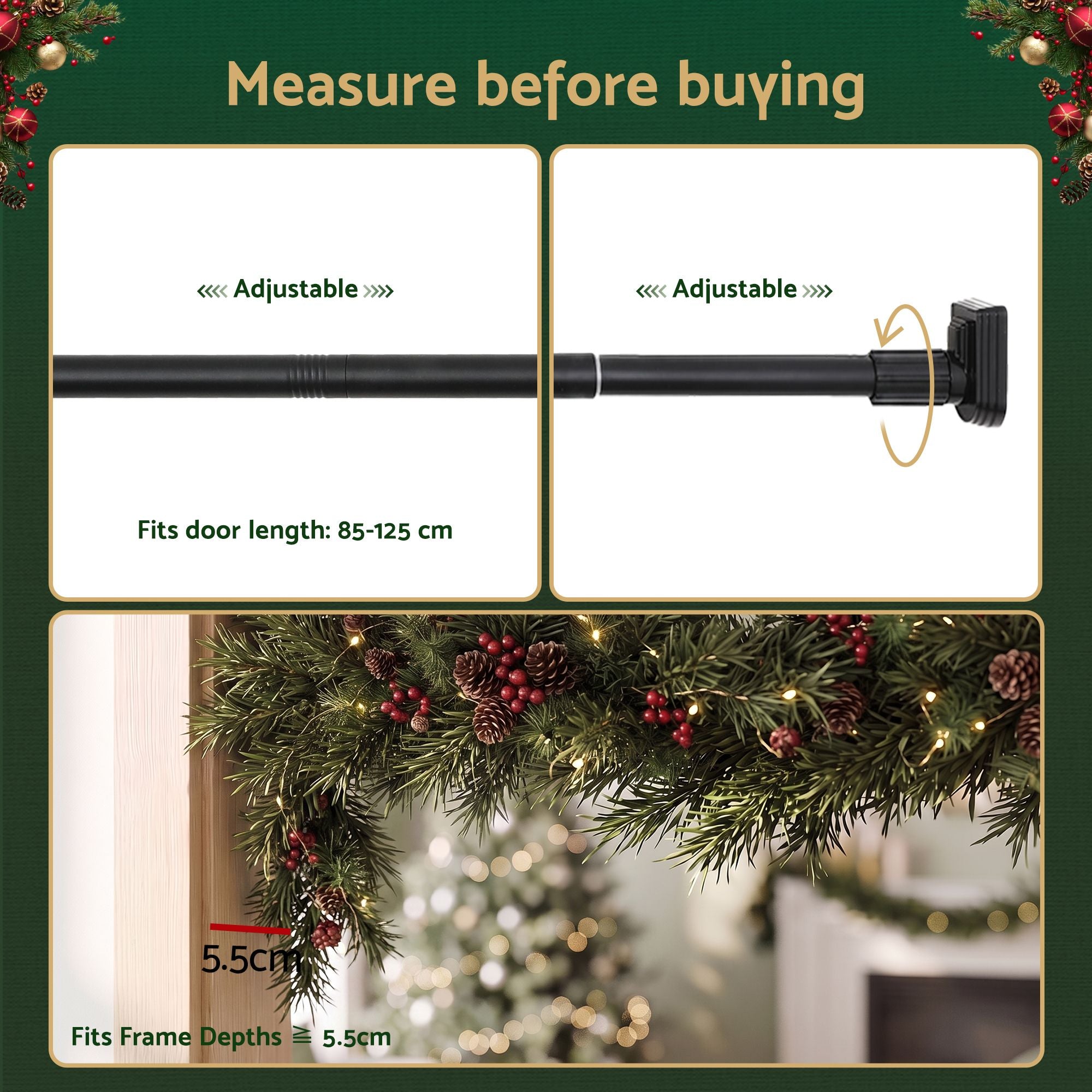 76.5–135CM Adjustable Christmas Garland Hanger with Hooks