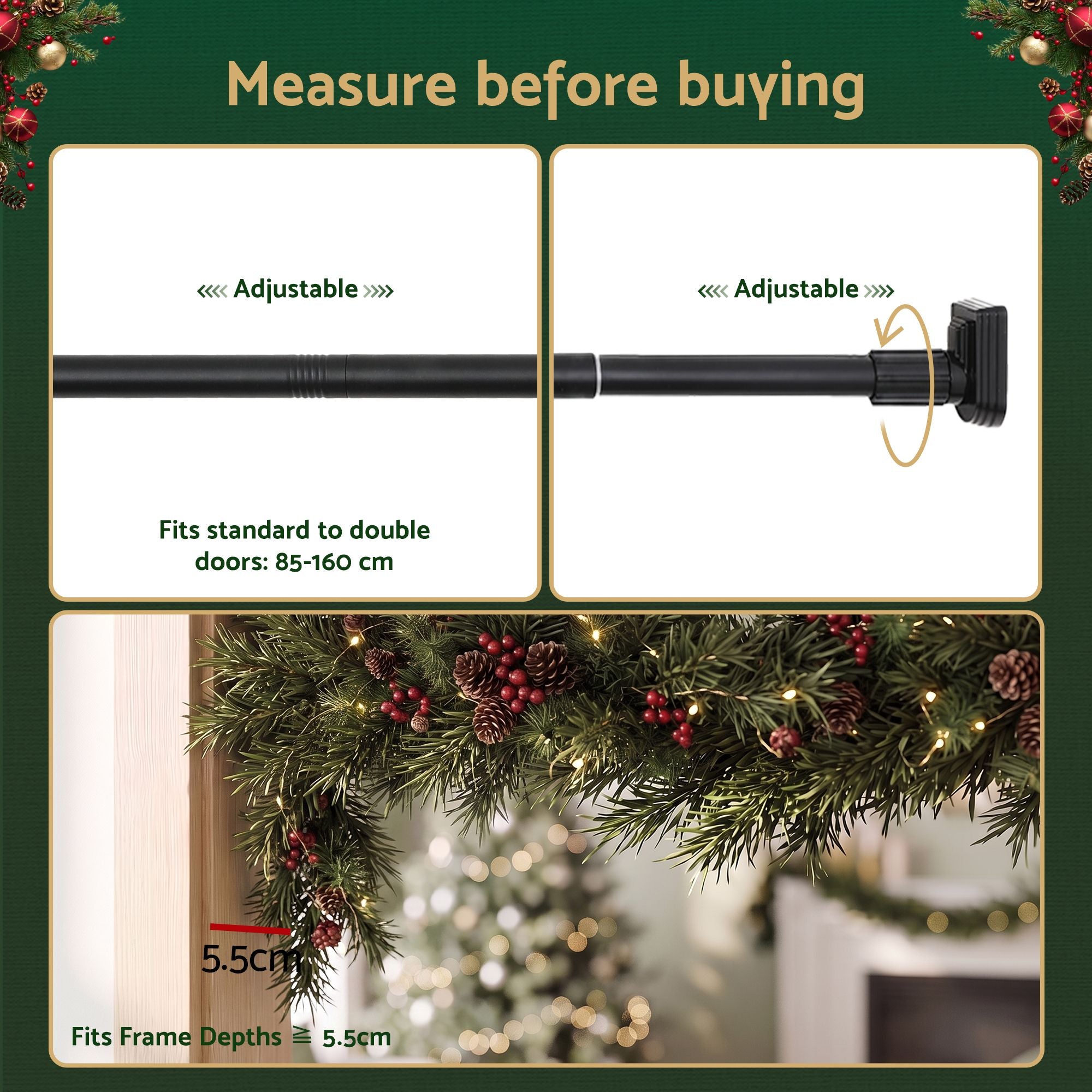 76.5–170CM Adjustable Christmas Garland Hanger with Hooks