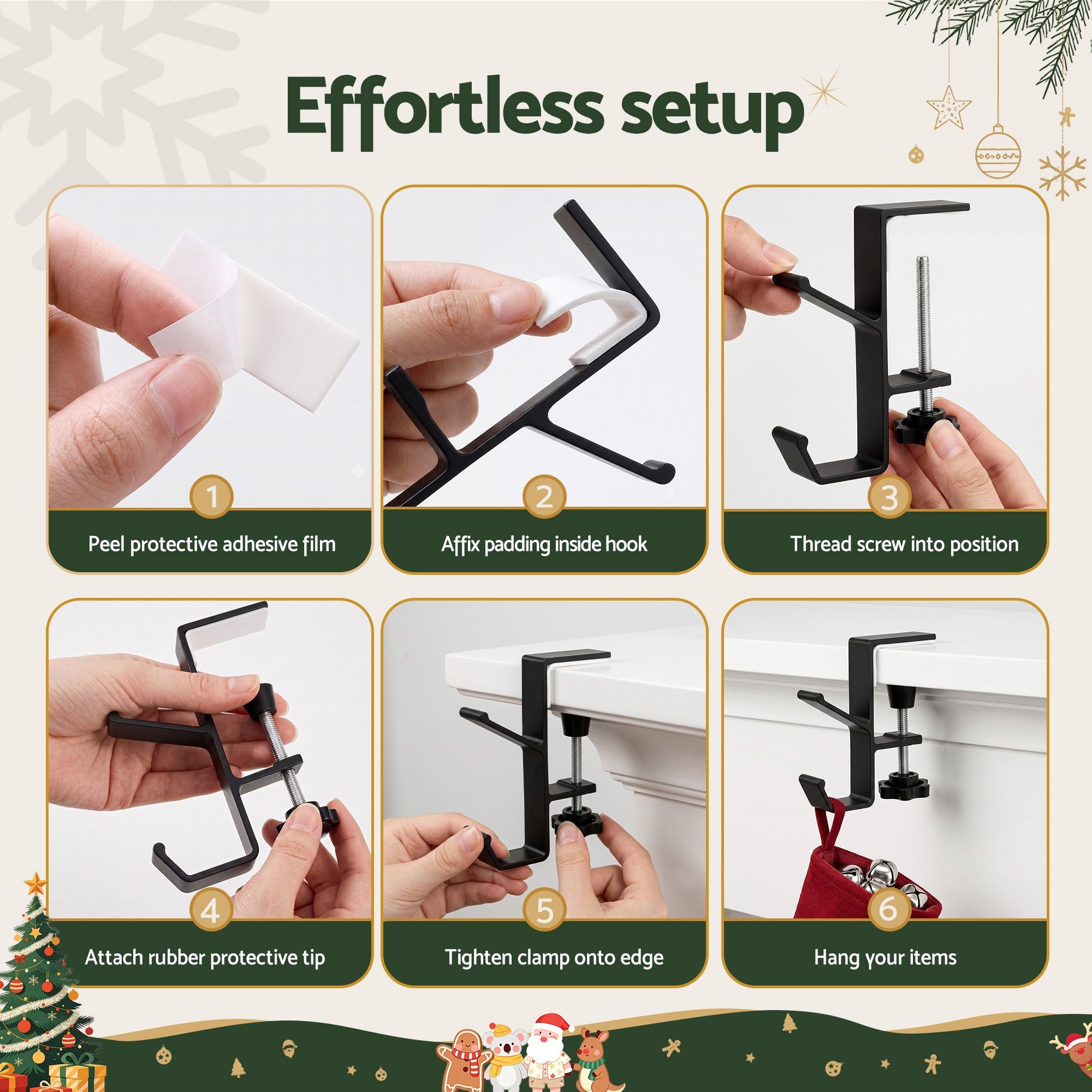 4 Pack Christmas Garland & Stocking Hangers – 10KG