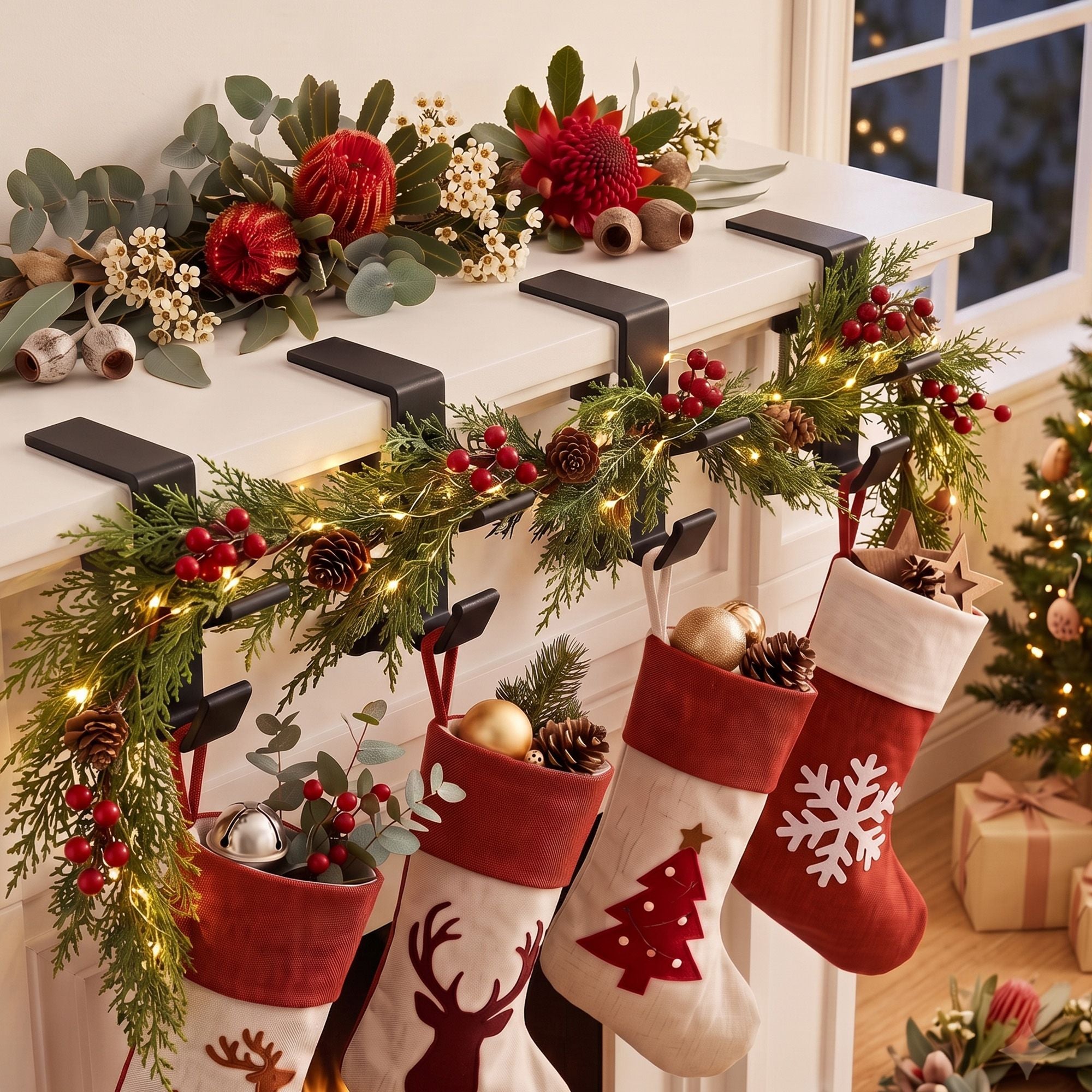 4 Pack Christmas Garland & Stocking Hangers – 10KG