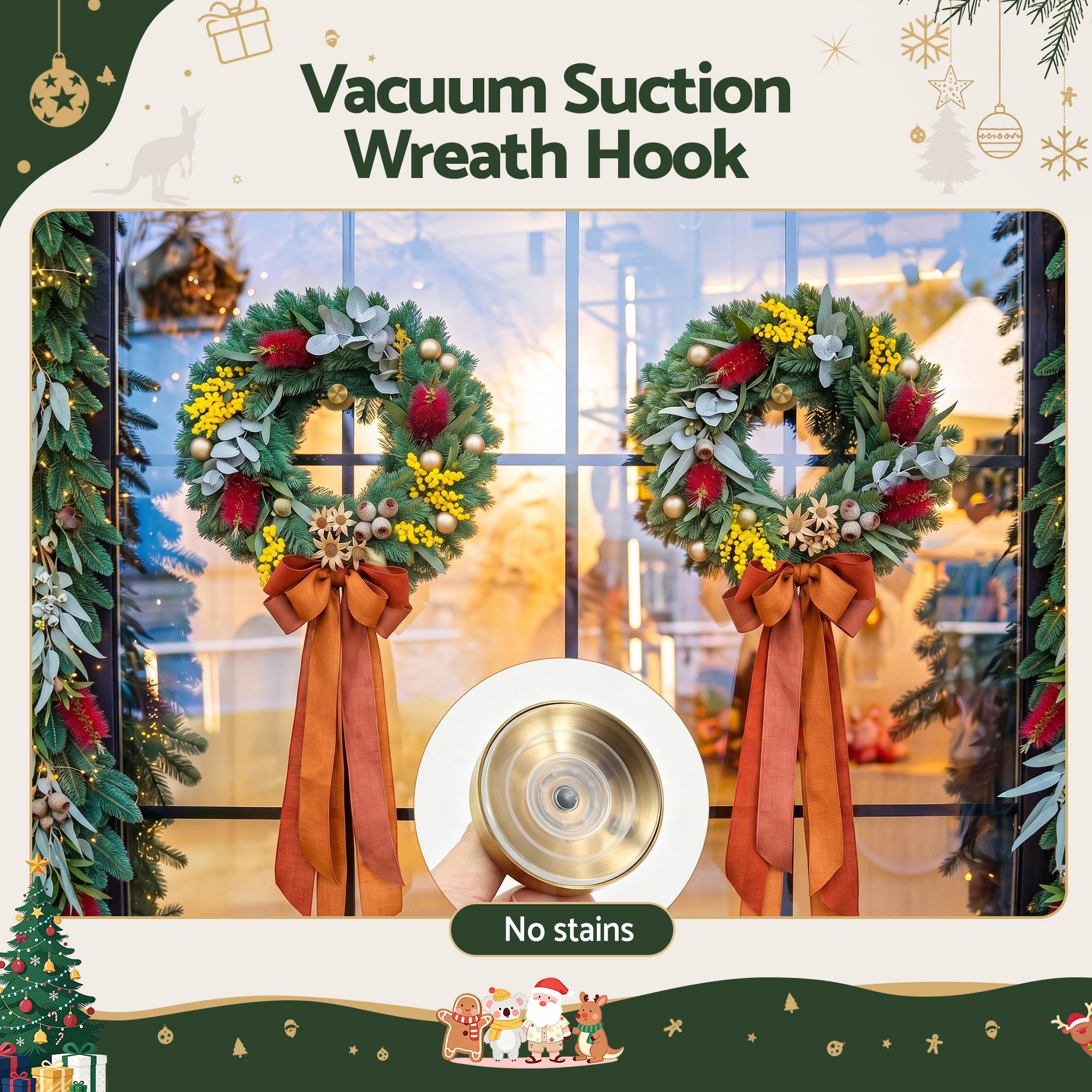 6CM Gold Vacuum Christmas Wreath Hooks – 2 Pack