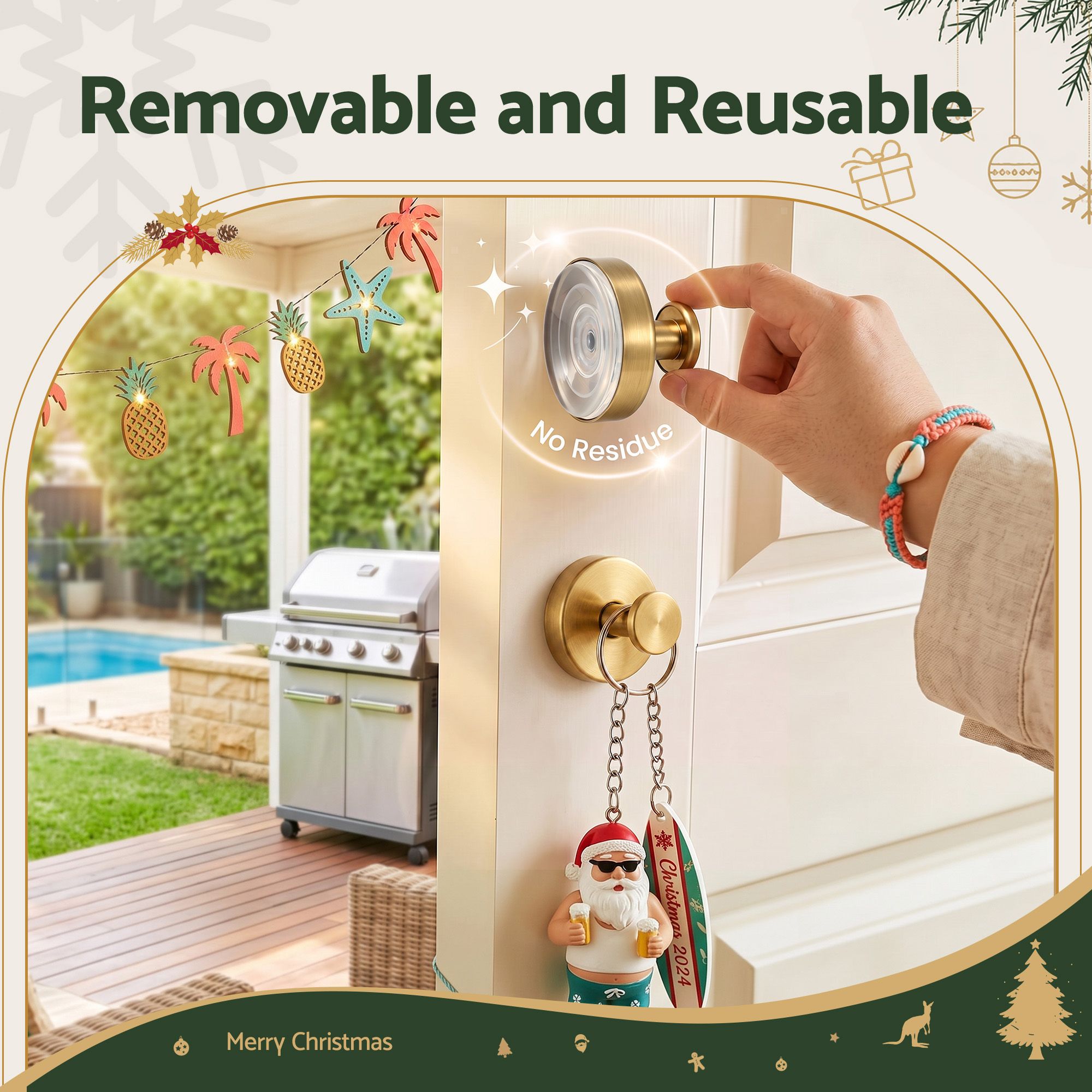 6CM Gold Vacuum Christmas Wreath Hooks – 2 Pack