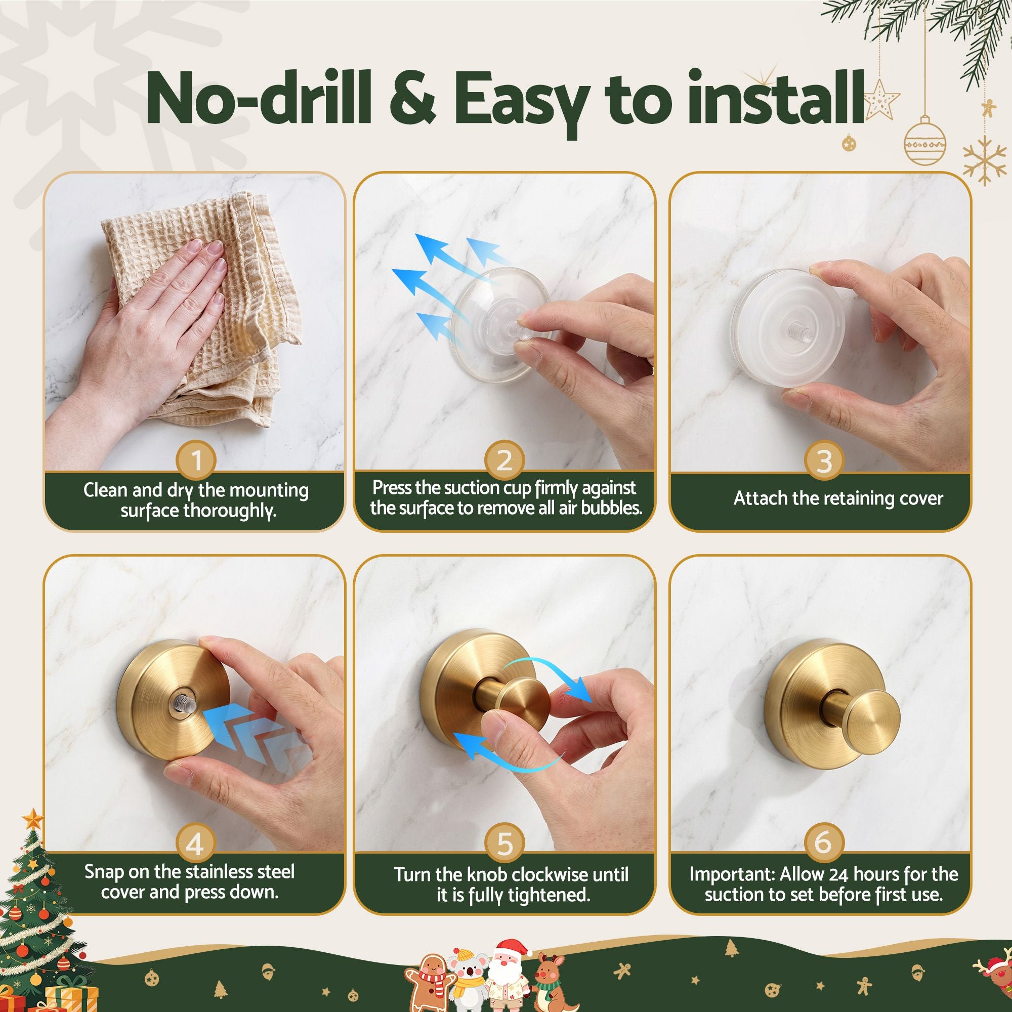 6CM Gold Vacuum Christmas Wreath Hooks – 2 Pack