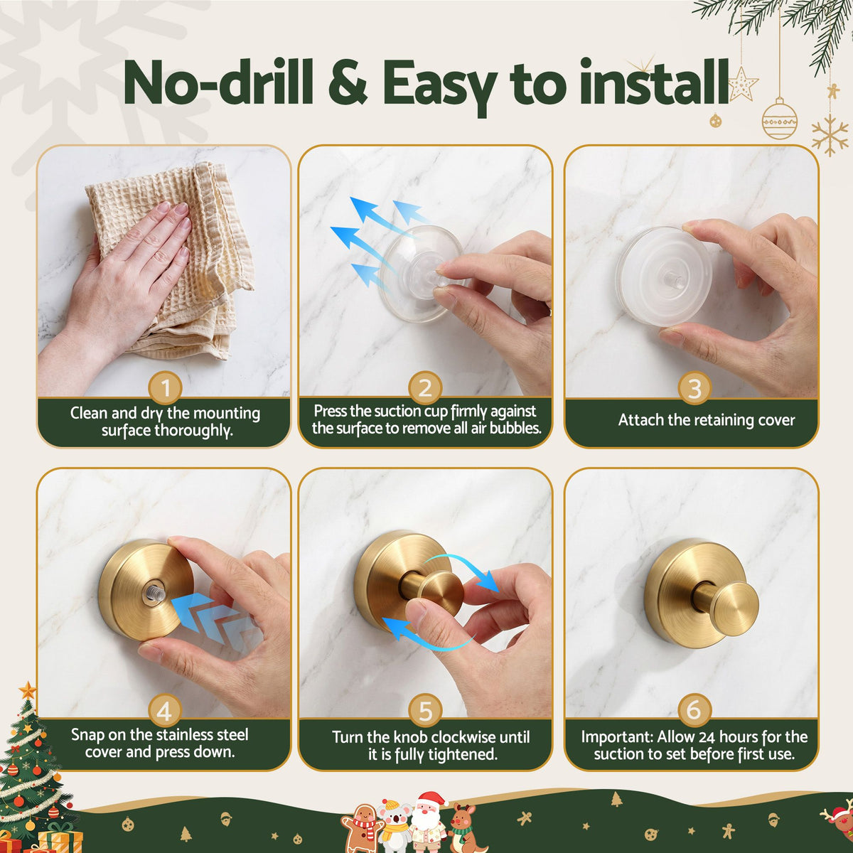 6CM Gold Vacuum Christmas Wreath Hooks – 2 Pack