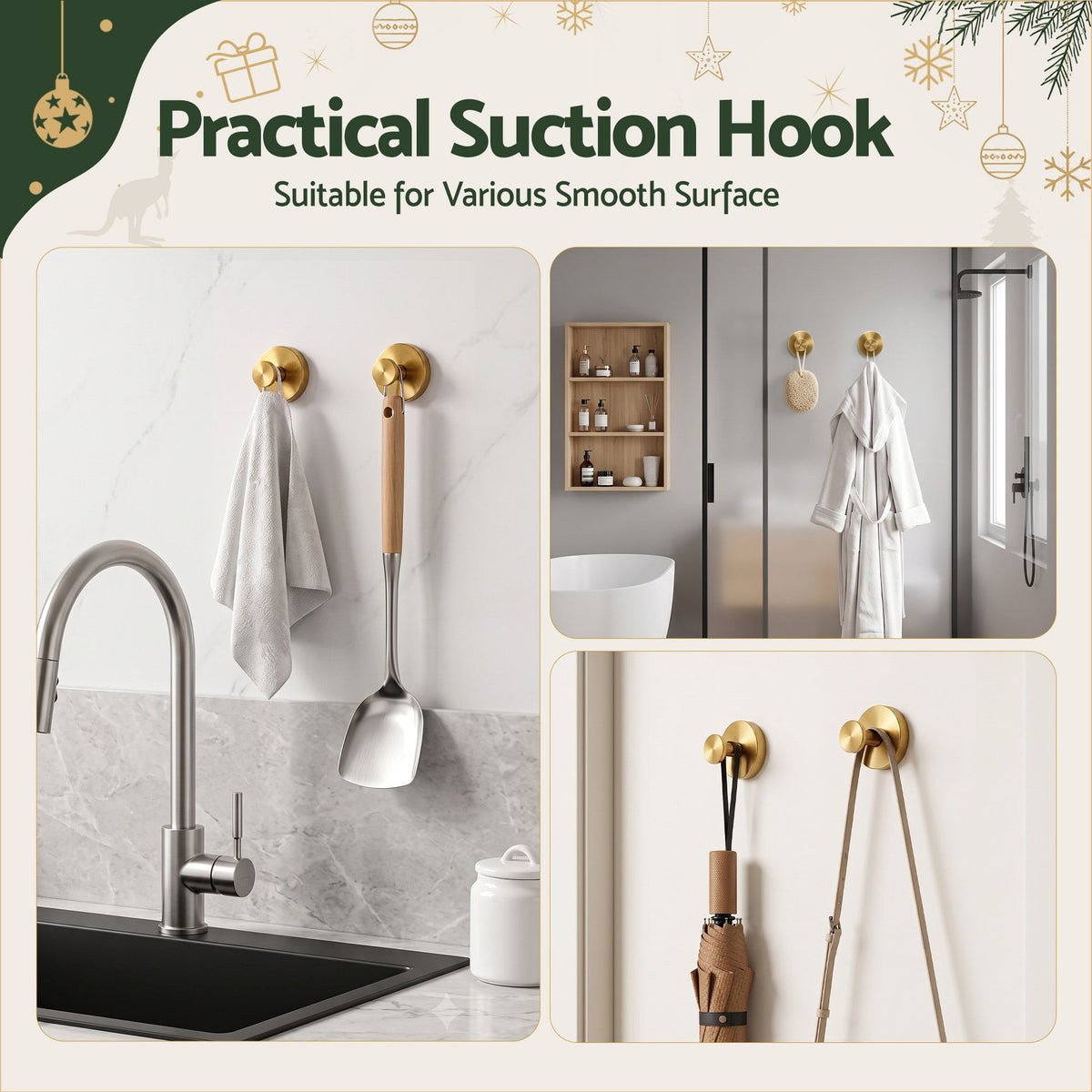 6CM Gold Vacuum Christmas Wreath Hooks – 2 Pack
