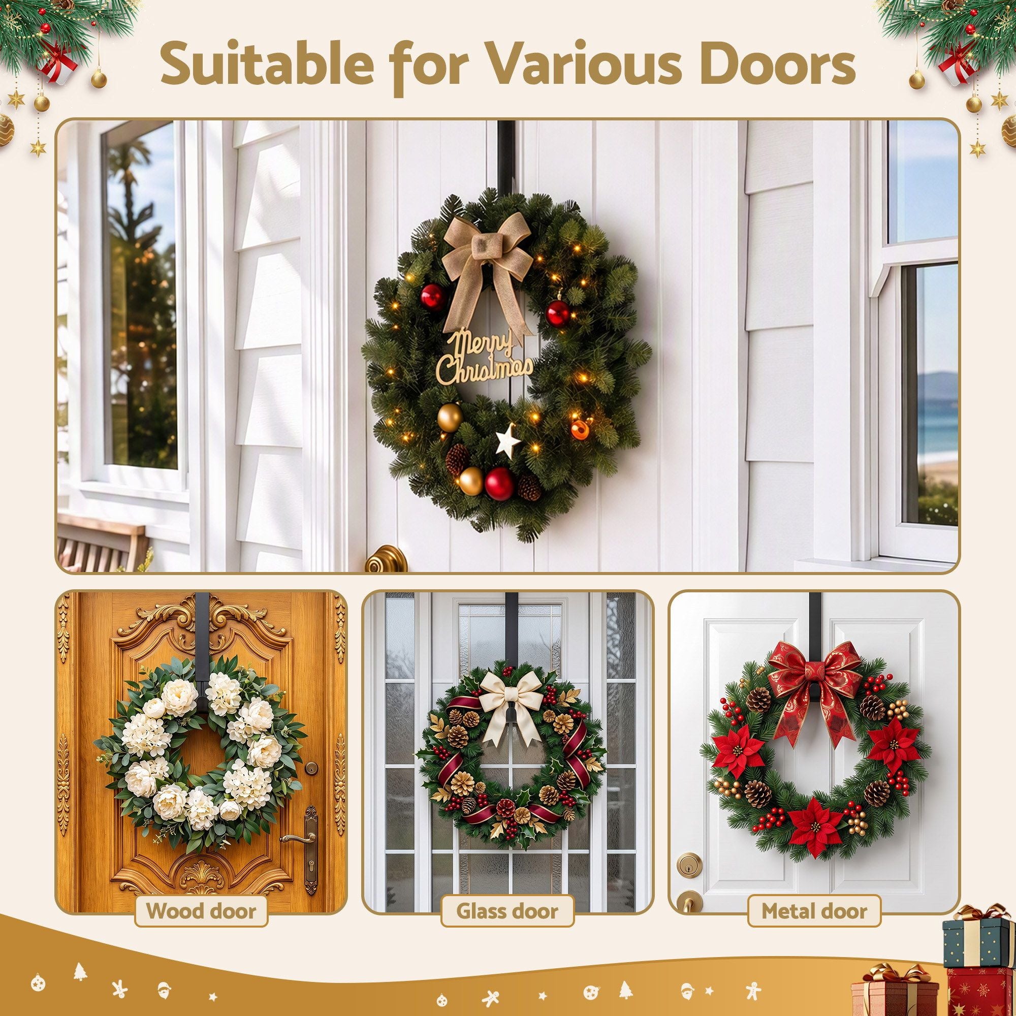 39–65CM Adjustable Christmas Wreath Door Hanger