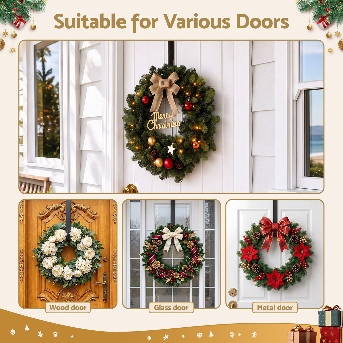39–65CM Adjustable Christmas Wreath Door Hanger