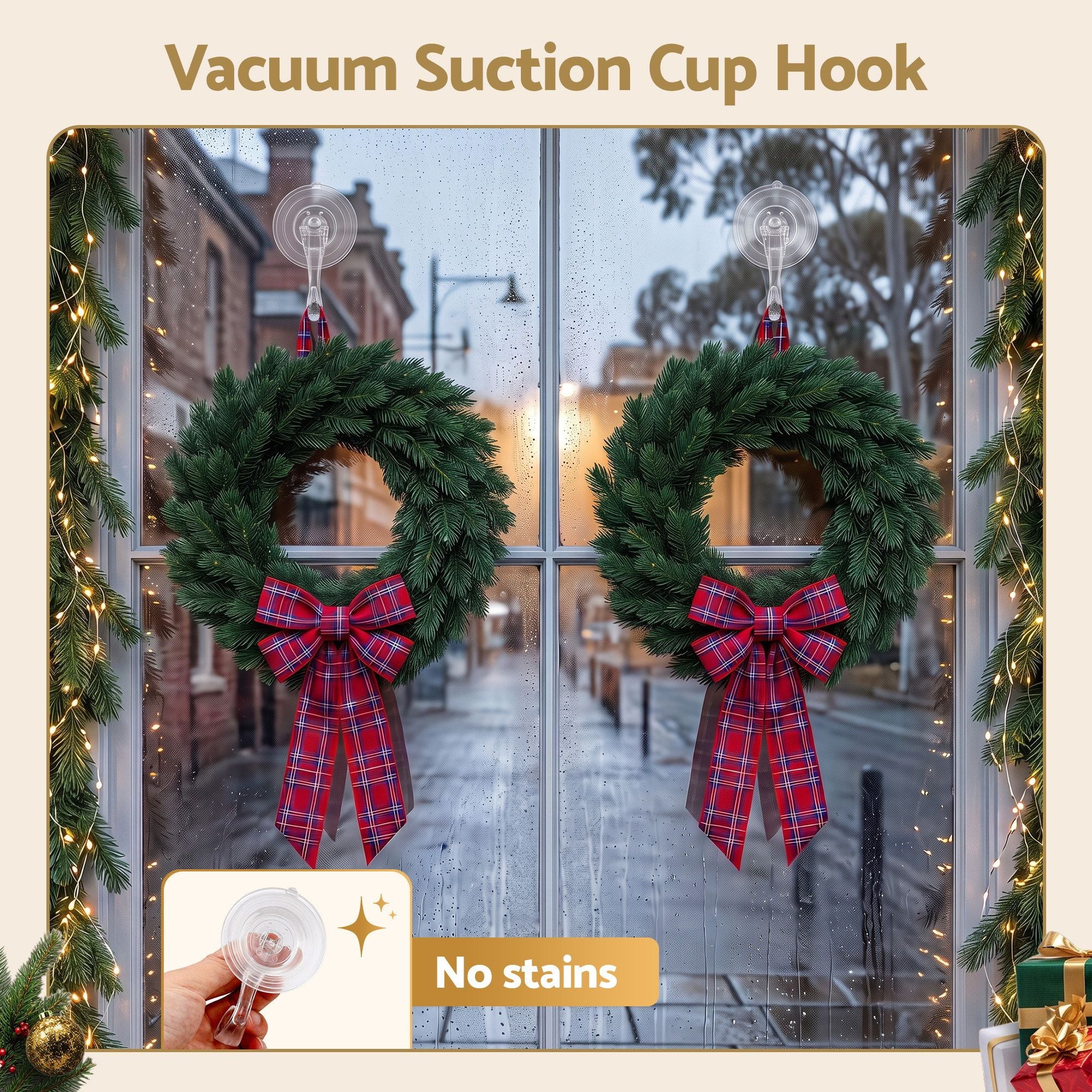 4CM Clear Vacuum Christmas Wreath Hooks – 2 Pack