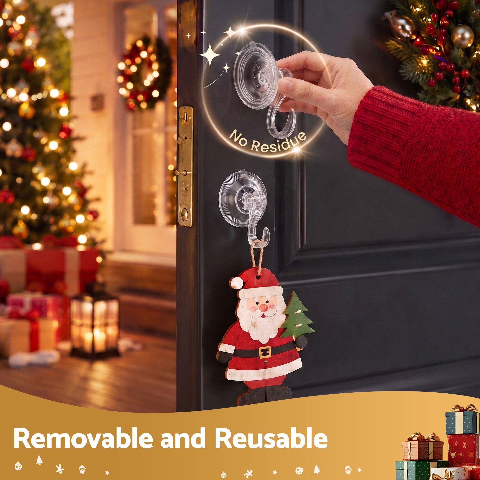 4CM Clear Vacuum Christmas Wreath Hooks – 2 Pack