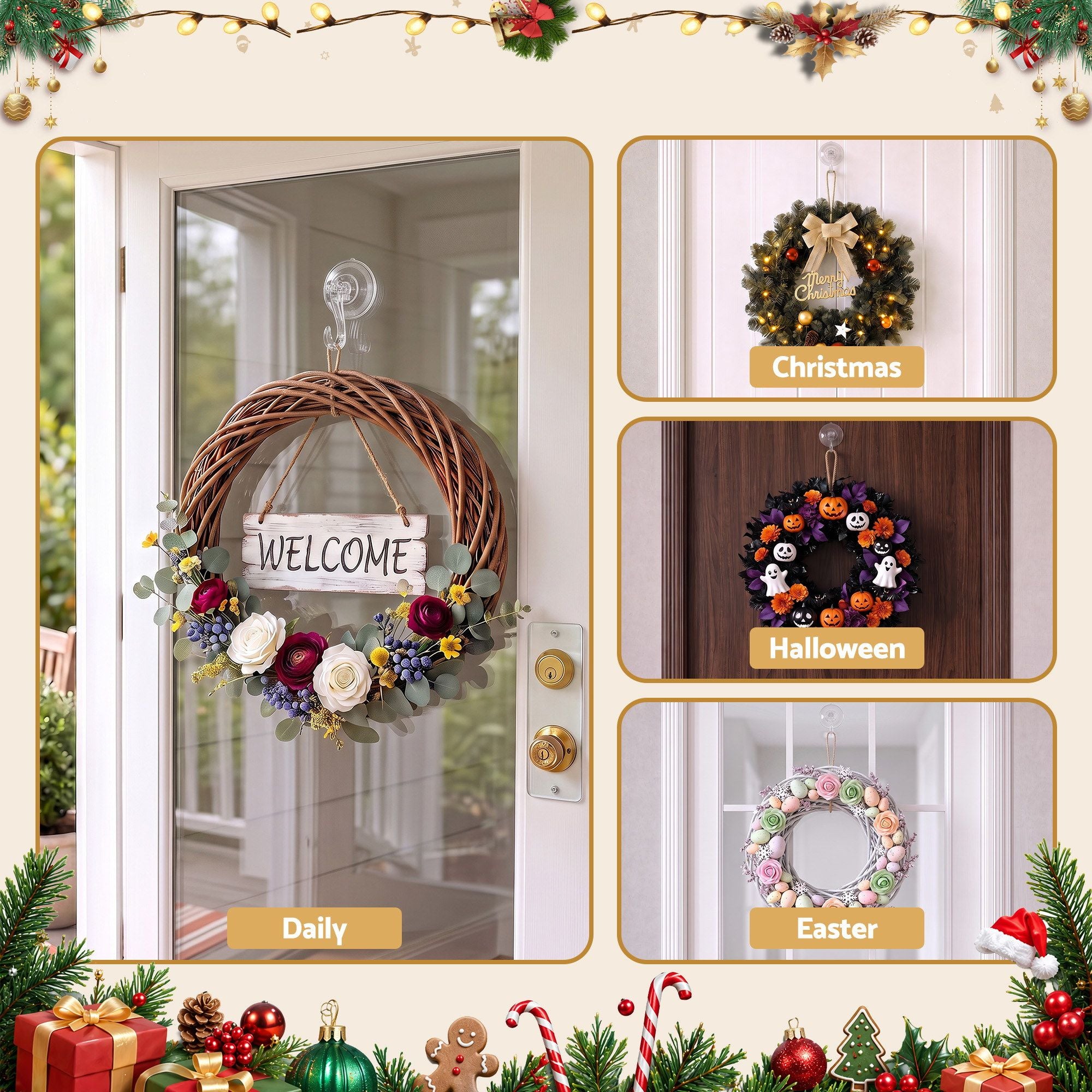 4CM Clear Vacuum Christmas Wreath Hooks – 2 Pack