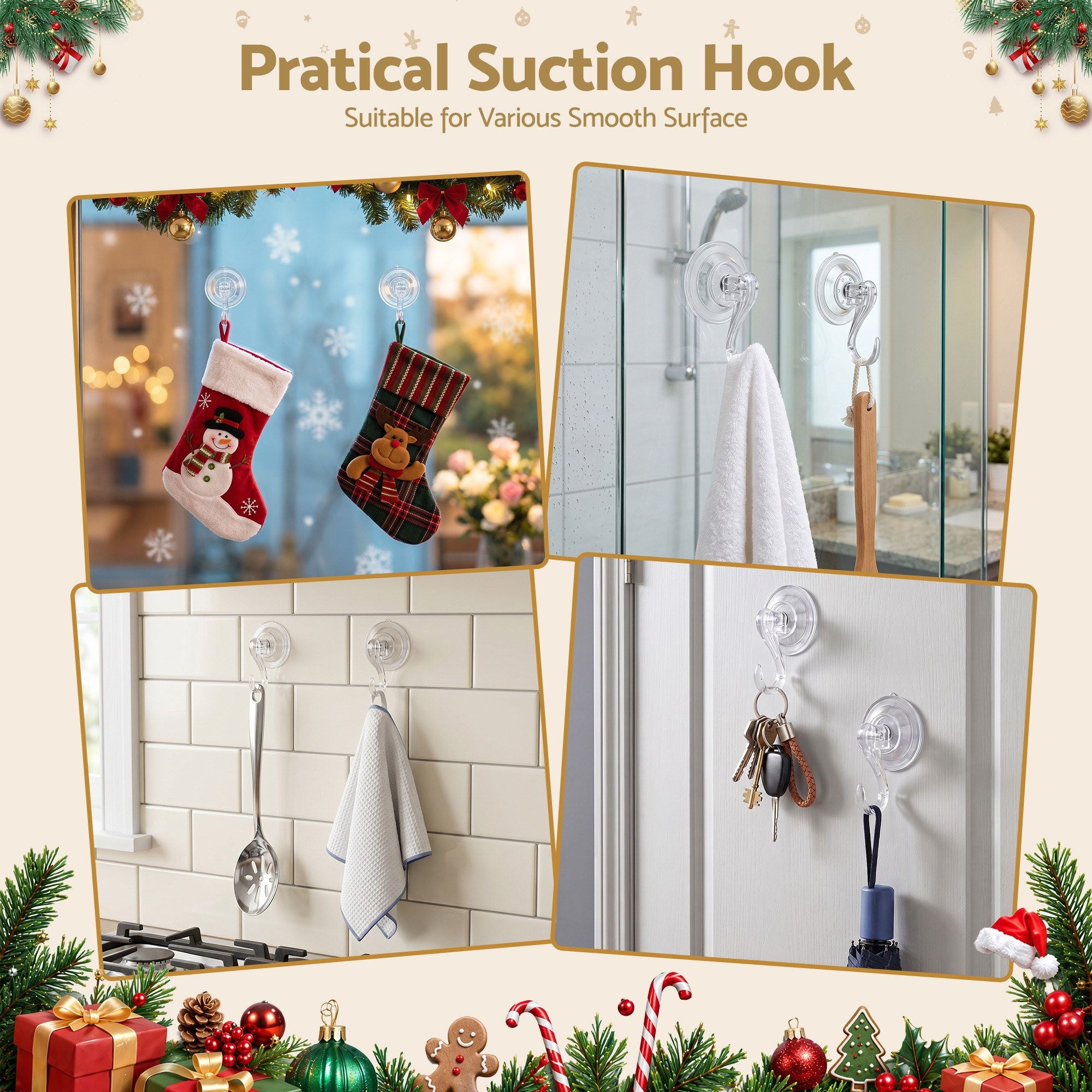4CM Clear Vacuum Christmas Wreath Hooks – 2 Pack