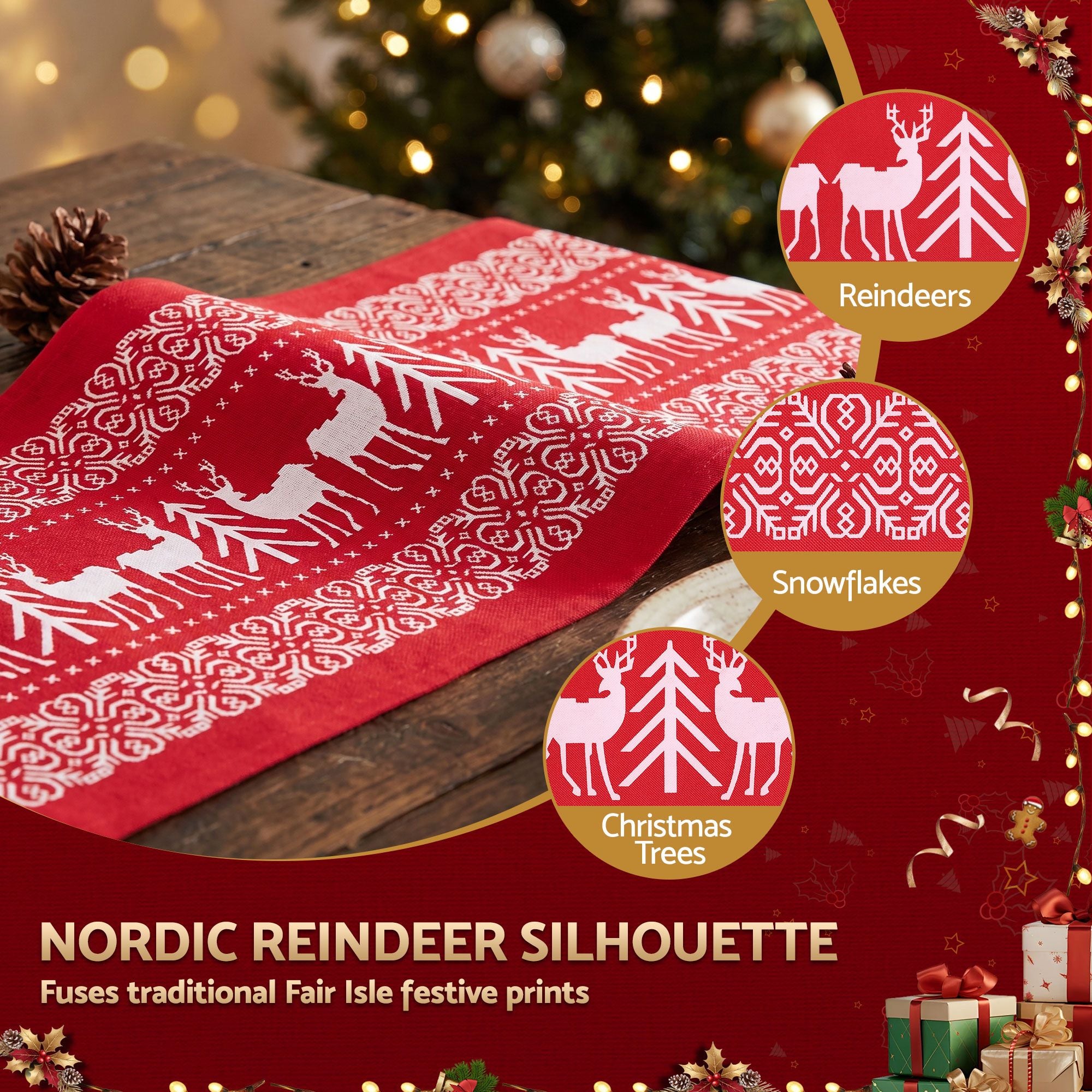 270 x 28CM Reindeer Christmas Table Runner