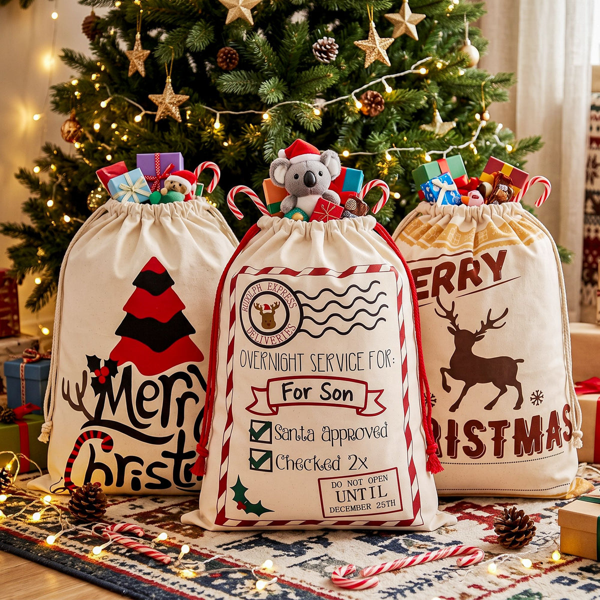 70CM Christmas Santa Sack Set – 3 Designs with DIY Personalisation