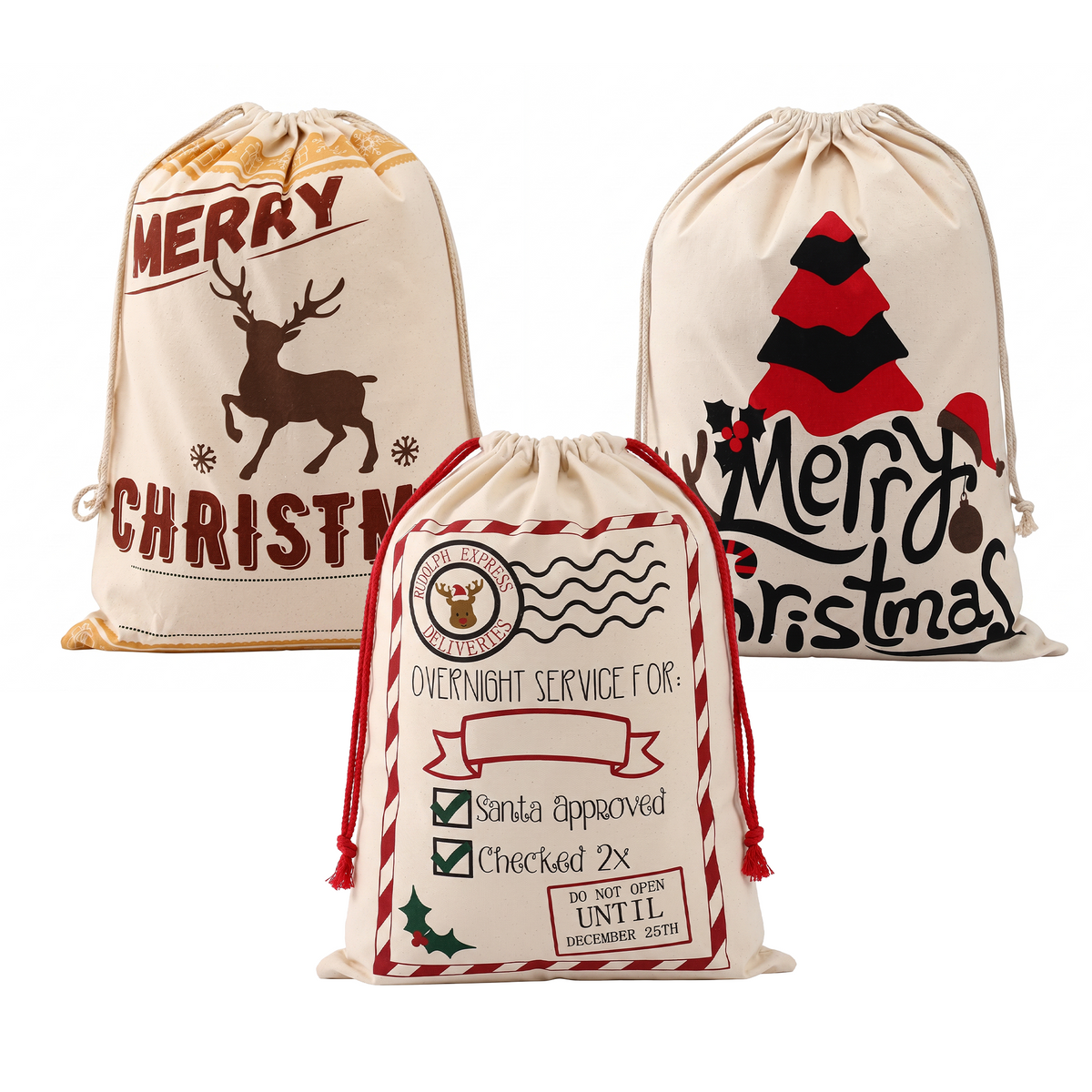 70CM Christmas Santa Sack Set – 3 Designs with DIY Personalisation
