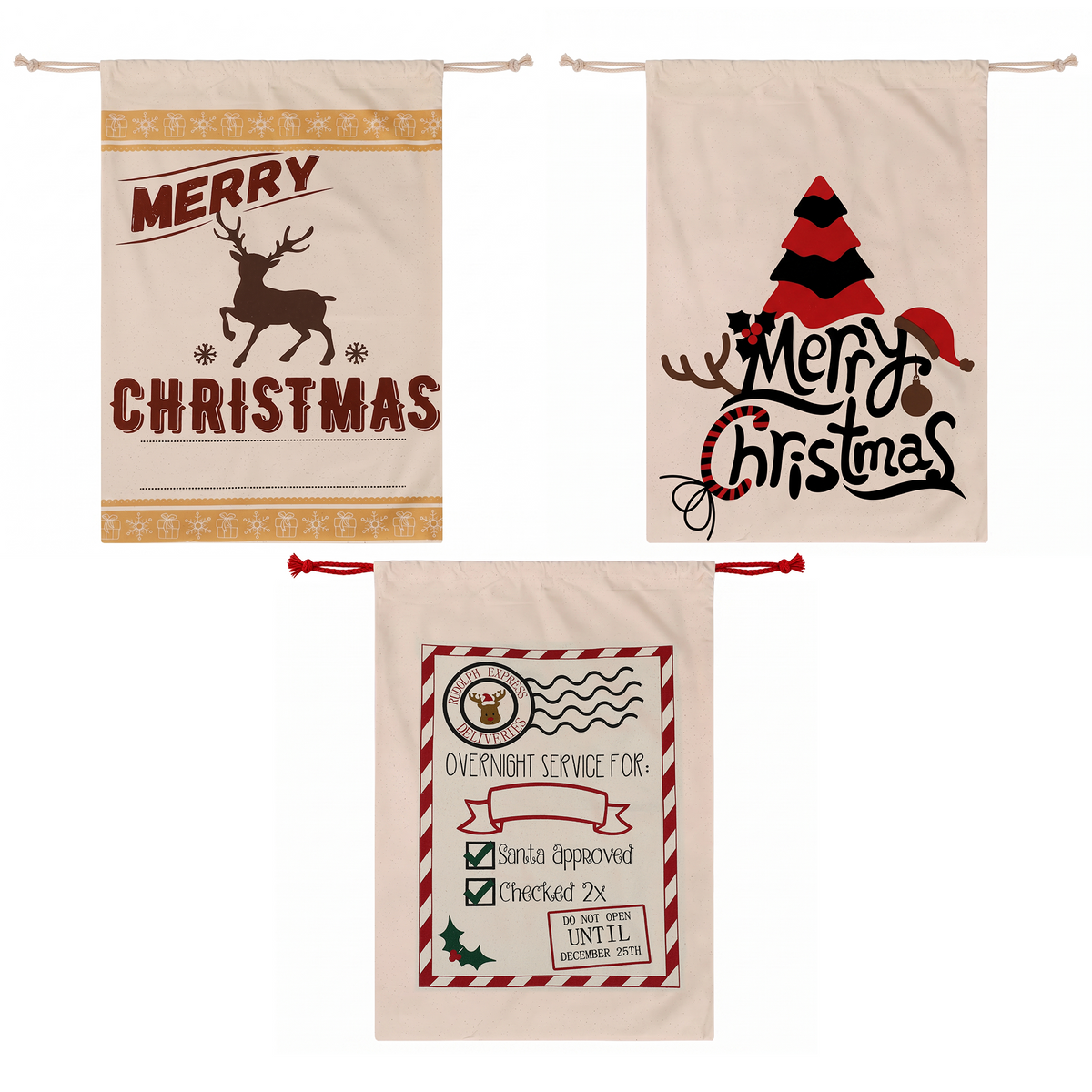 70CM Christmas Santa Sack Set – 3 Designs with DIY Personalisation