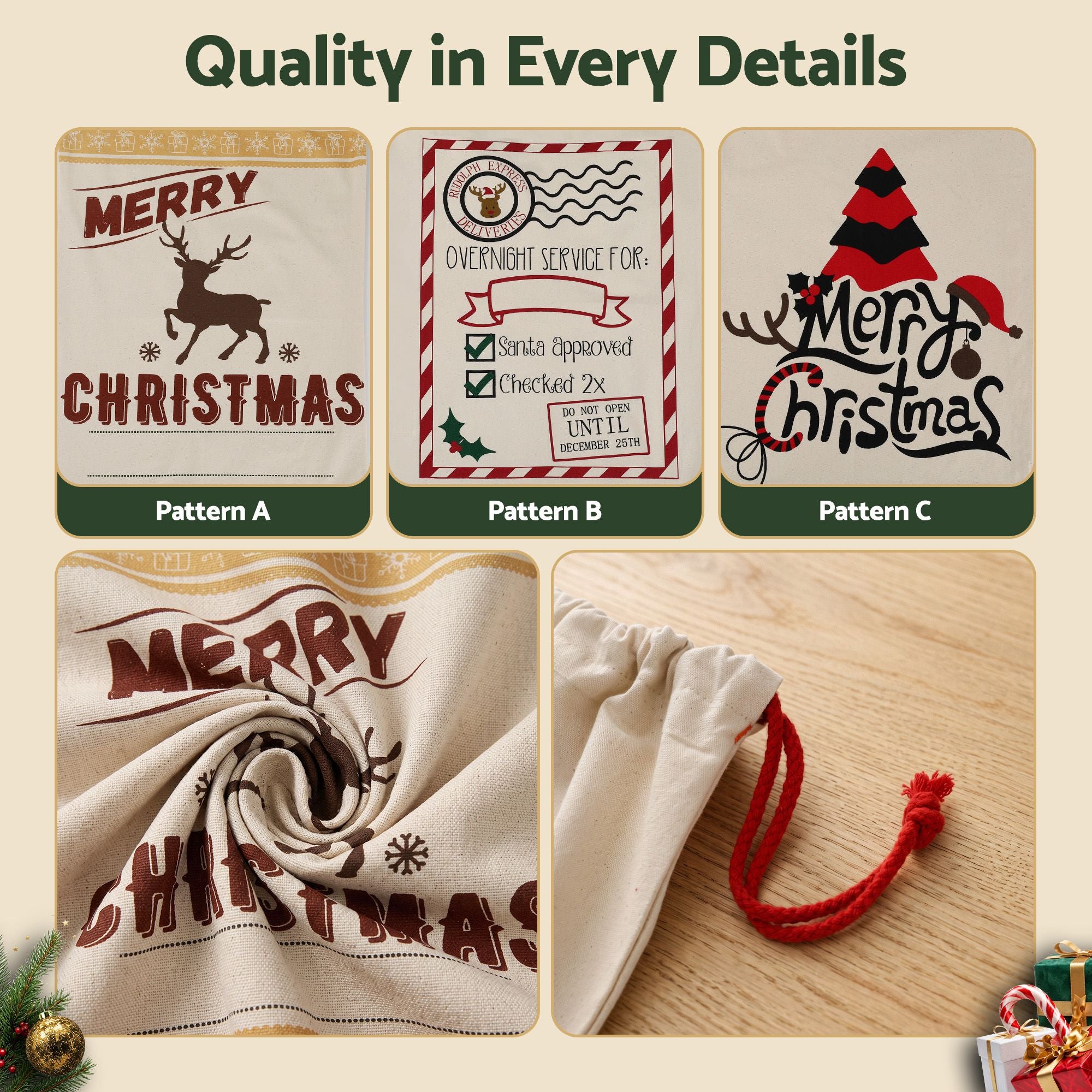 70CM Christmas Santa Sack Set – 3 Designs with DIY Personalisation