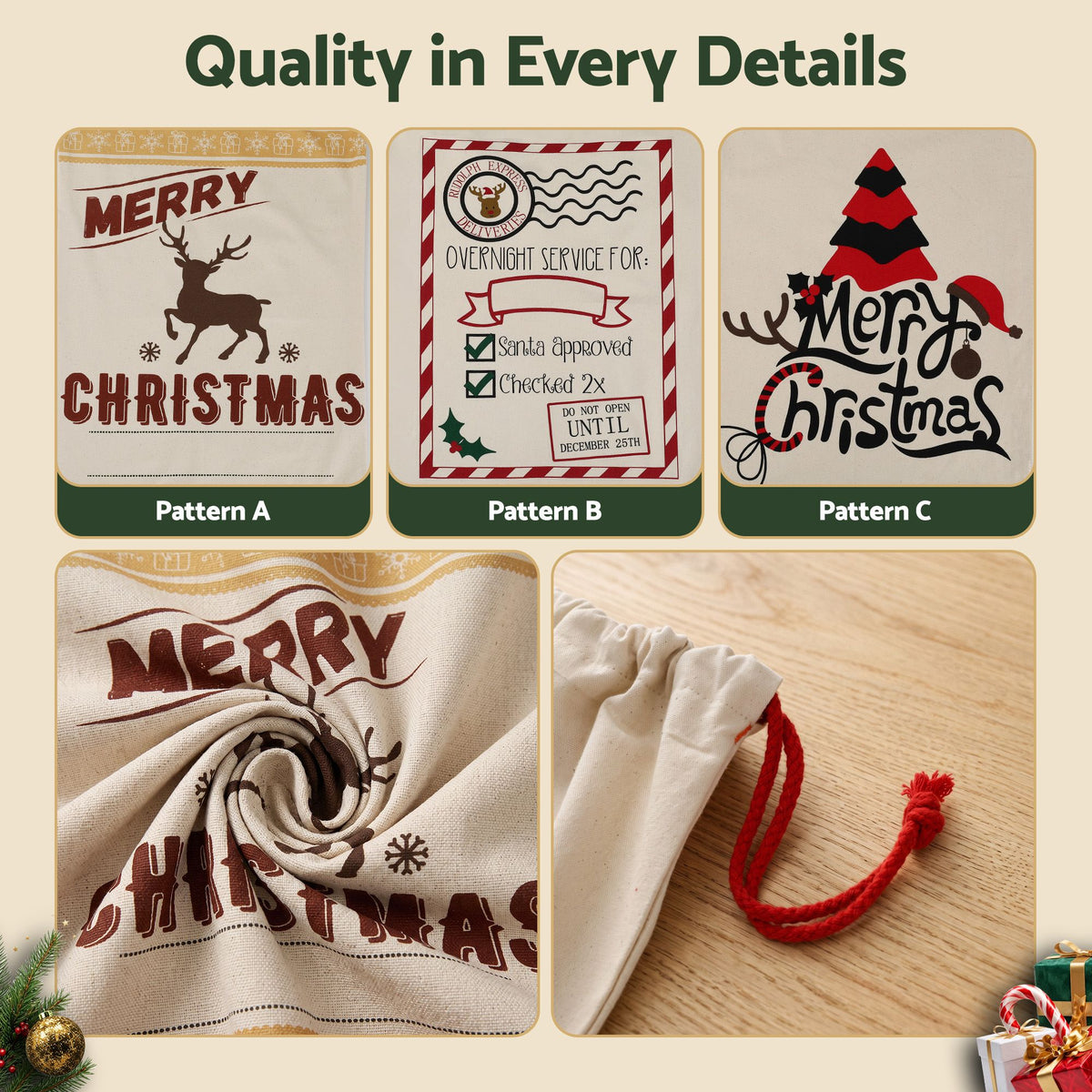 70CM Christmas Santa Sack Set – 3 Designs with DIY Personalisation