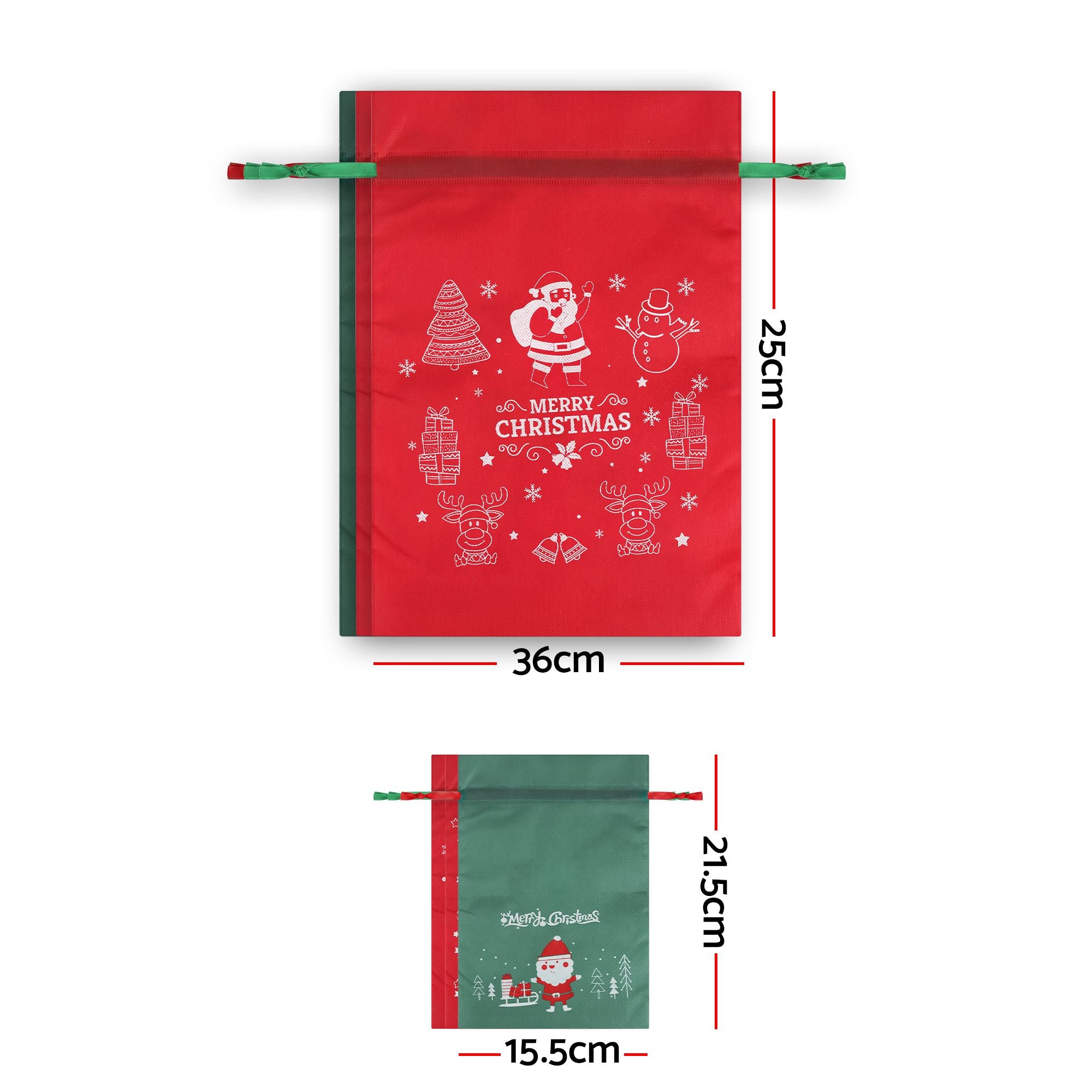 6-Piece Red & Green Christmas Gift Bag Set – Reusable Santa Sacks