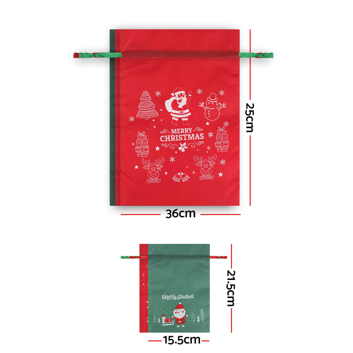 6-Piece Red & Green Christmas Gift Bag Set – Reusable Santa Sacks