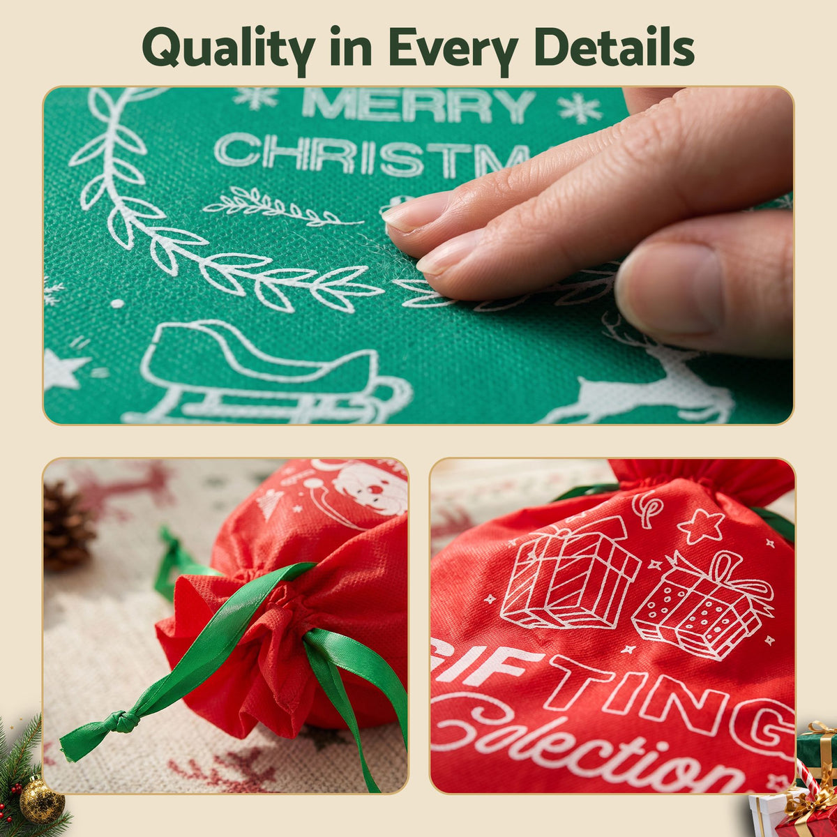 6-Piece Red & Green Christmas Gift Bag Set – Reusable Santa Sacks