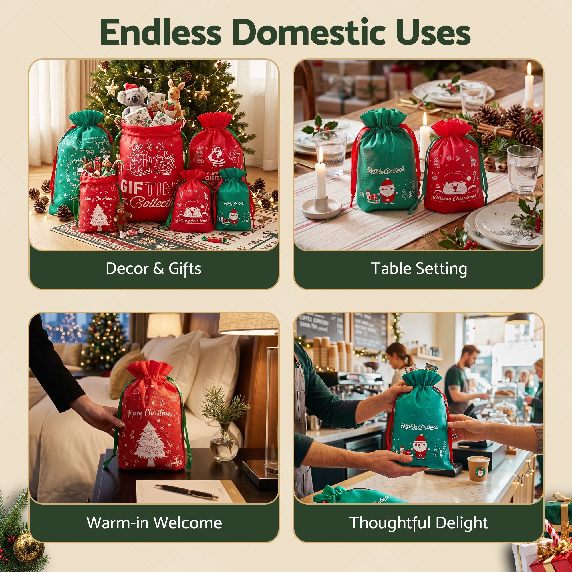 6-Piece Red & Green Christmas Gift Bag Set – Reusable Santa Sacks