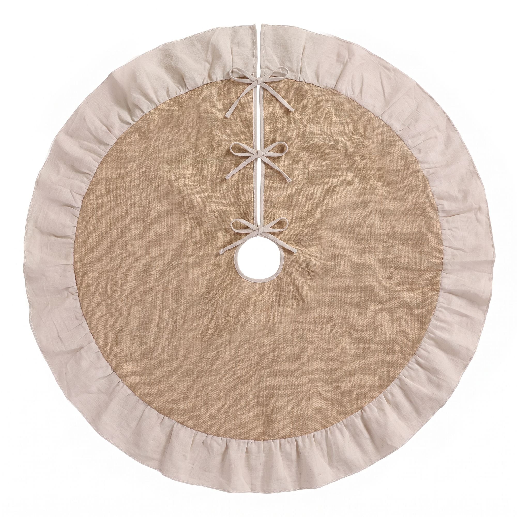 120CM Linen Christmas Tree Skirt with Ruffle Trim