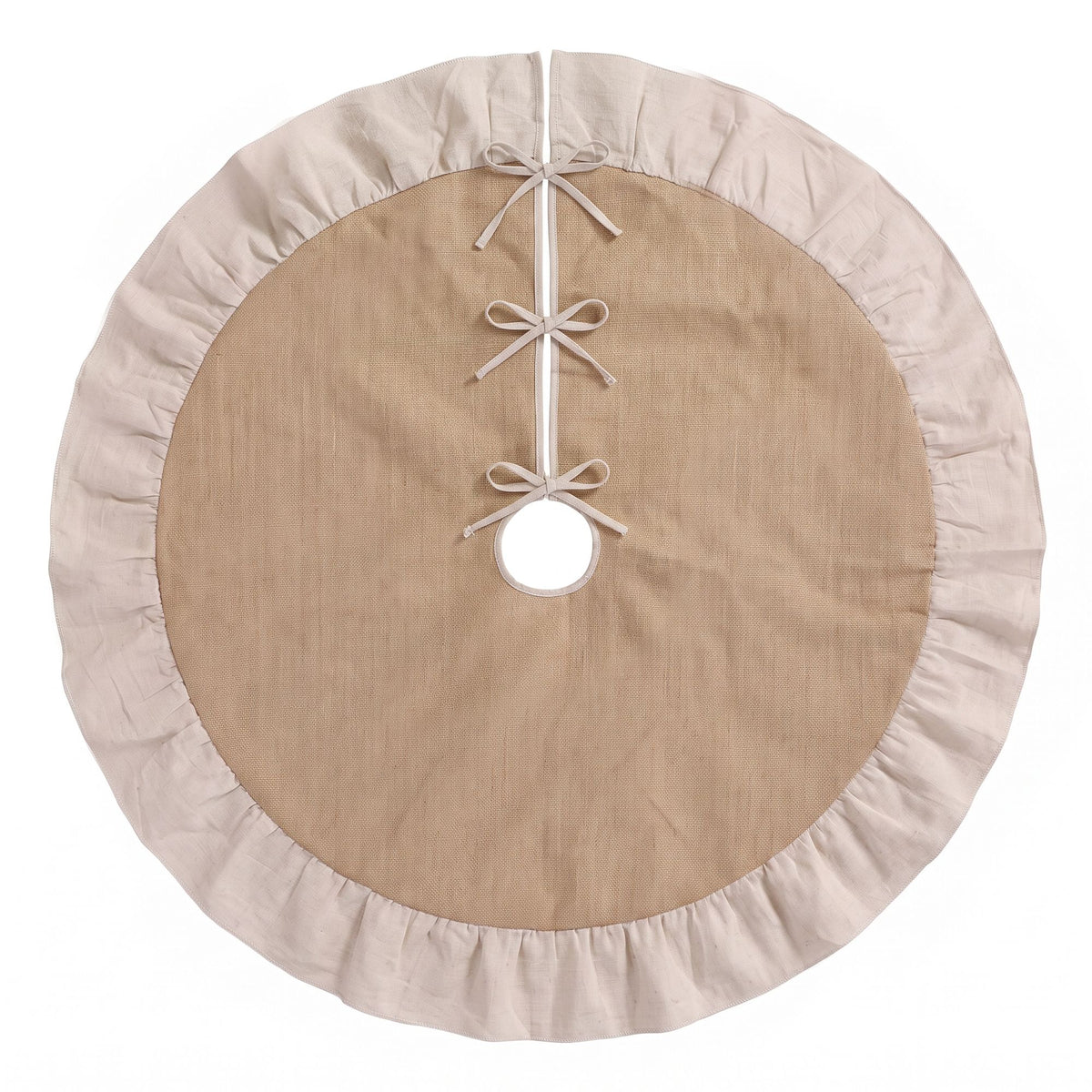 120CM Linen Christmas Tree Skirt with Ruffle Trim