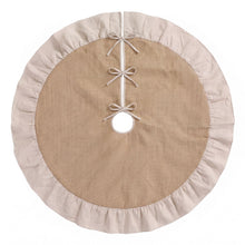 120CM Linen Christmas Tree Skirt with Ruffle Trim