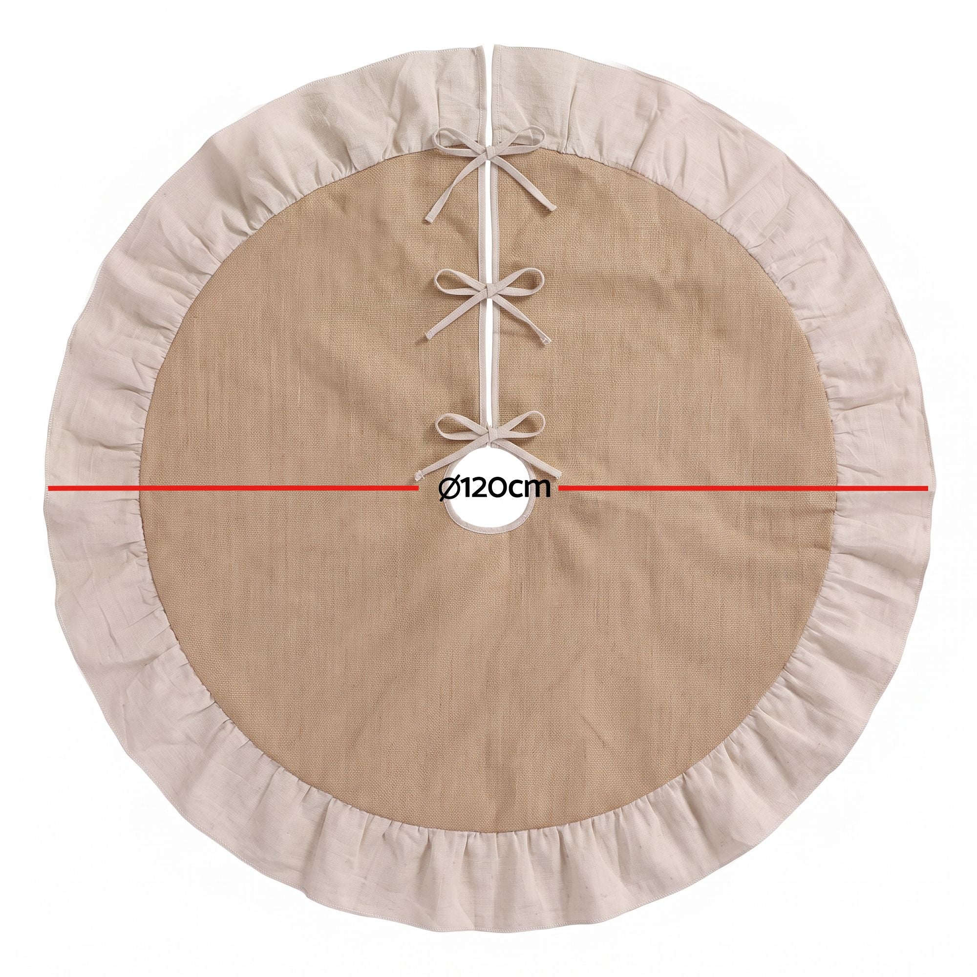 120CM Linen Christmas Tree Skirt with Ruffle Trim