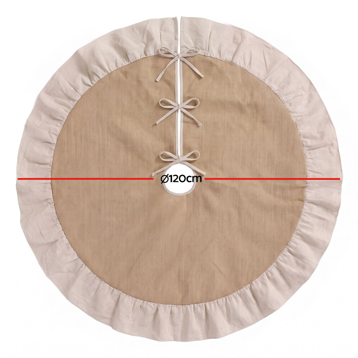 120CM Linen Christmas Tree Skirt with Ruffle Trim